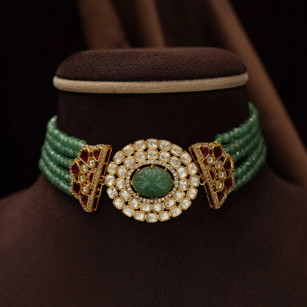 Urisha Pearl Polki Choker - Green
