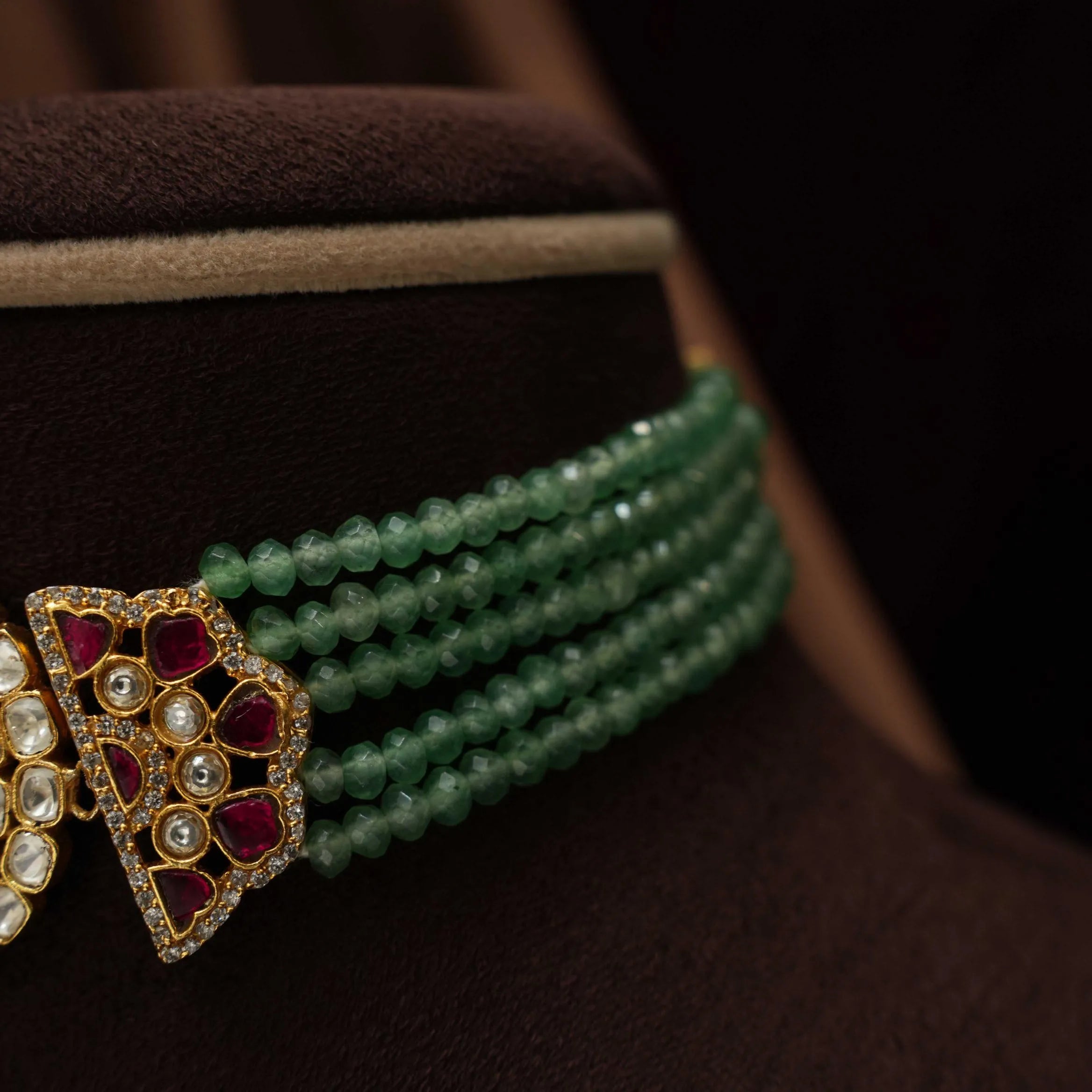 Urisha Pearl Polki Choker - Green