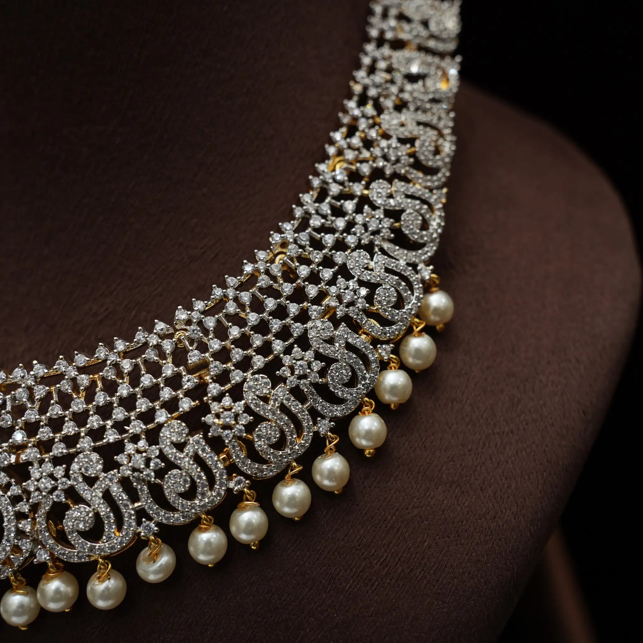 Vachika Zircon Necklace - Reddish Pink