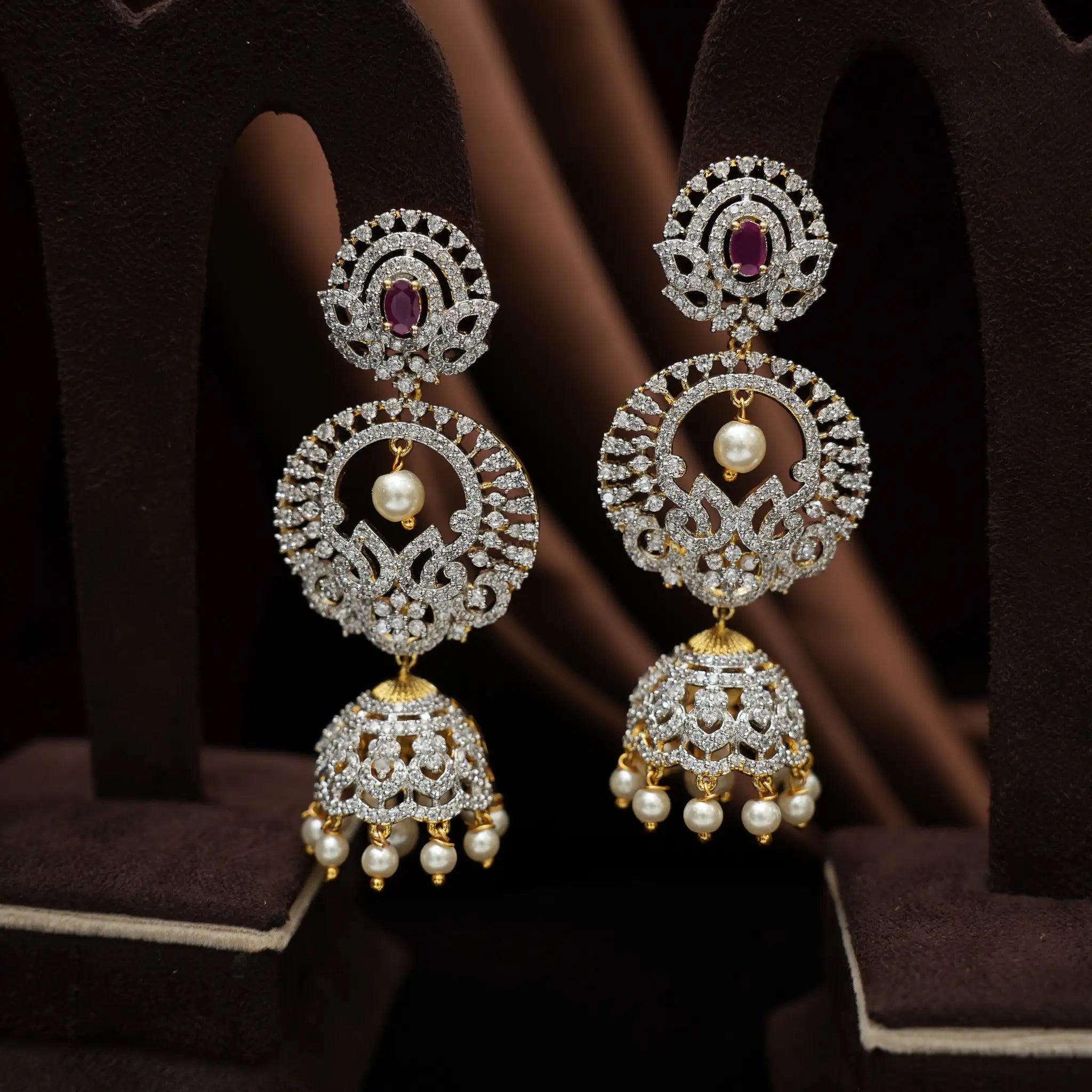 Vachika Zircon Necklace - Reddish Pink