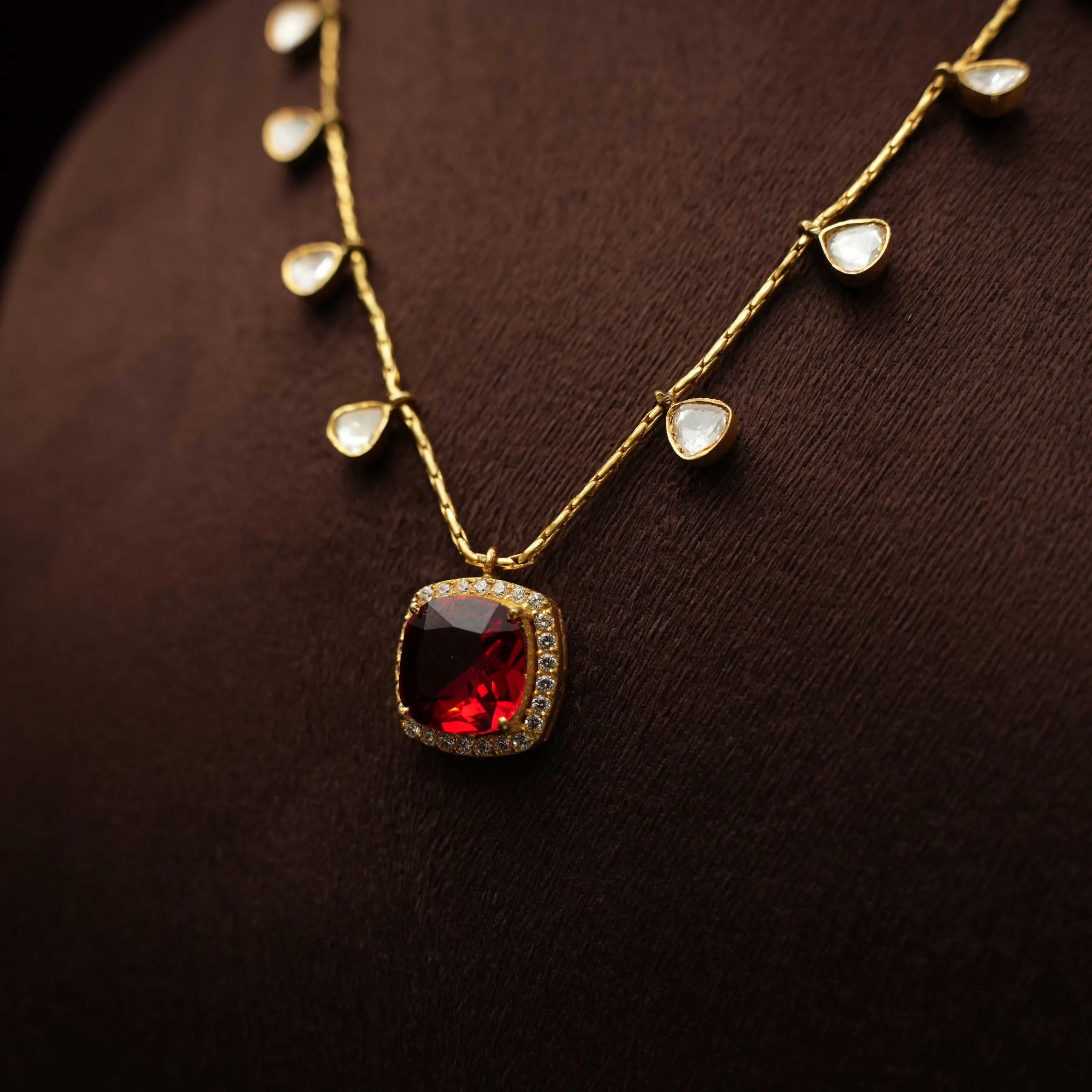 Vaisnavi Silver Necklace - Red