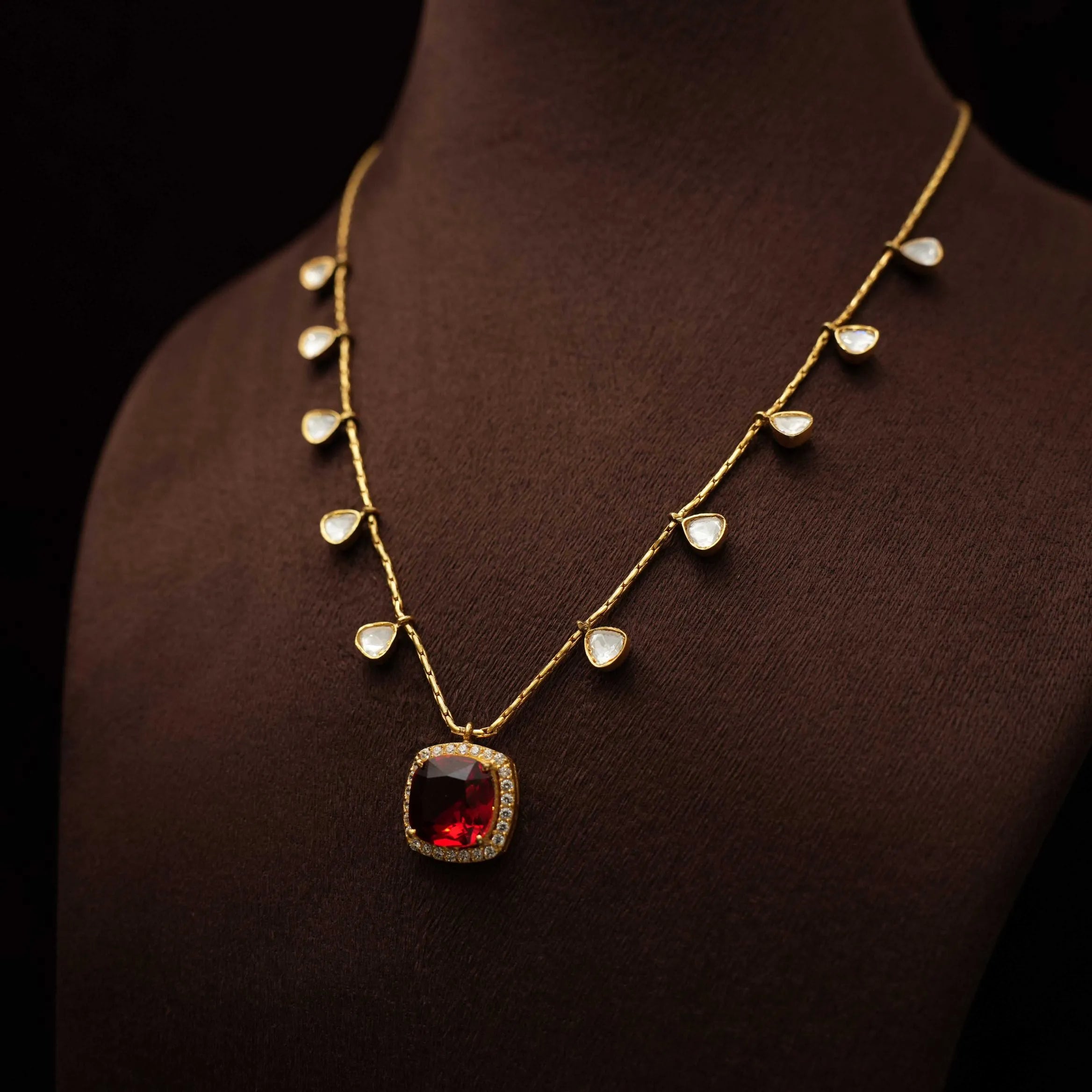 Vaisnavi Silver Necklace - Red