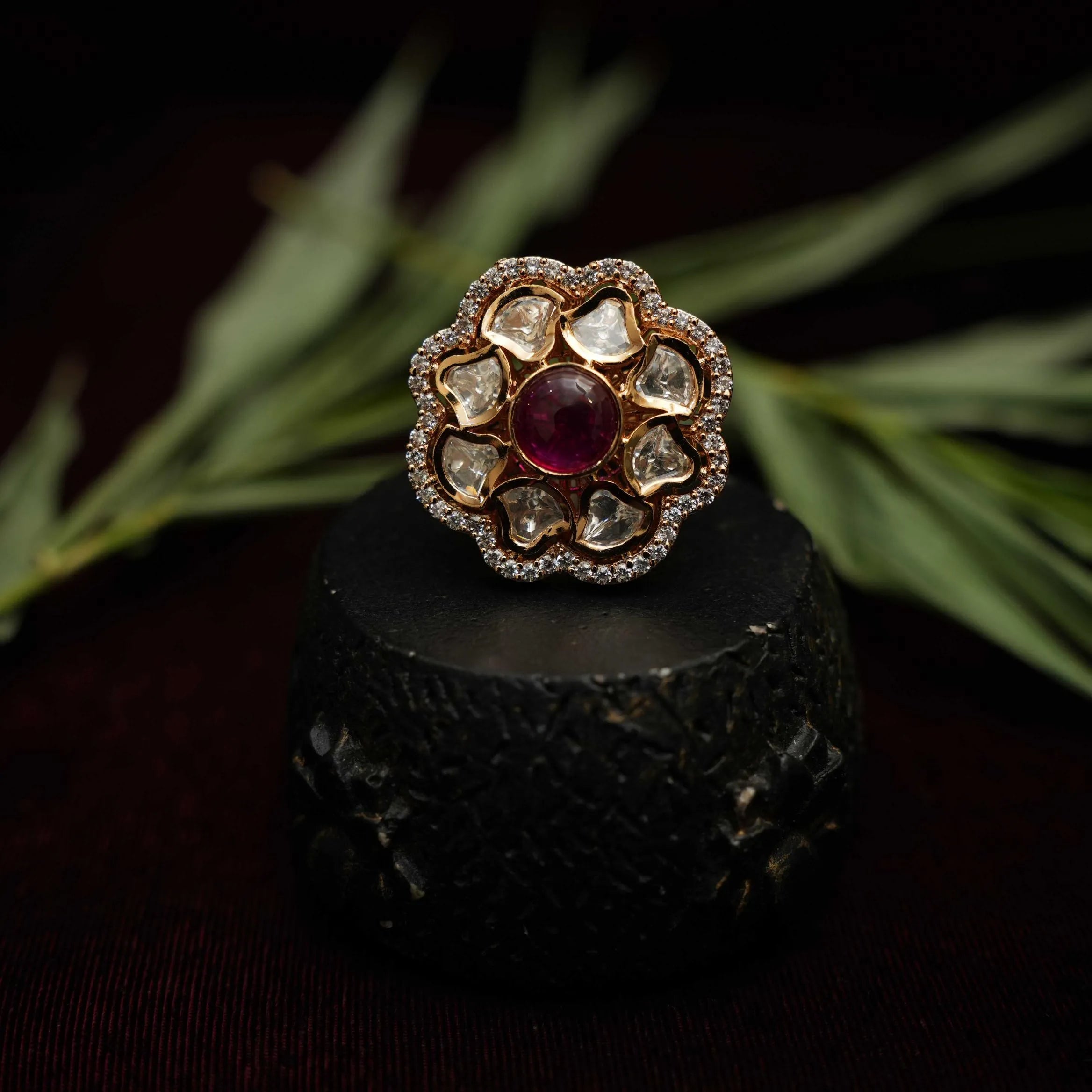 Vamsi Polki Ring - Red