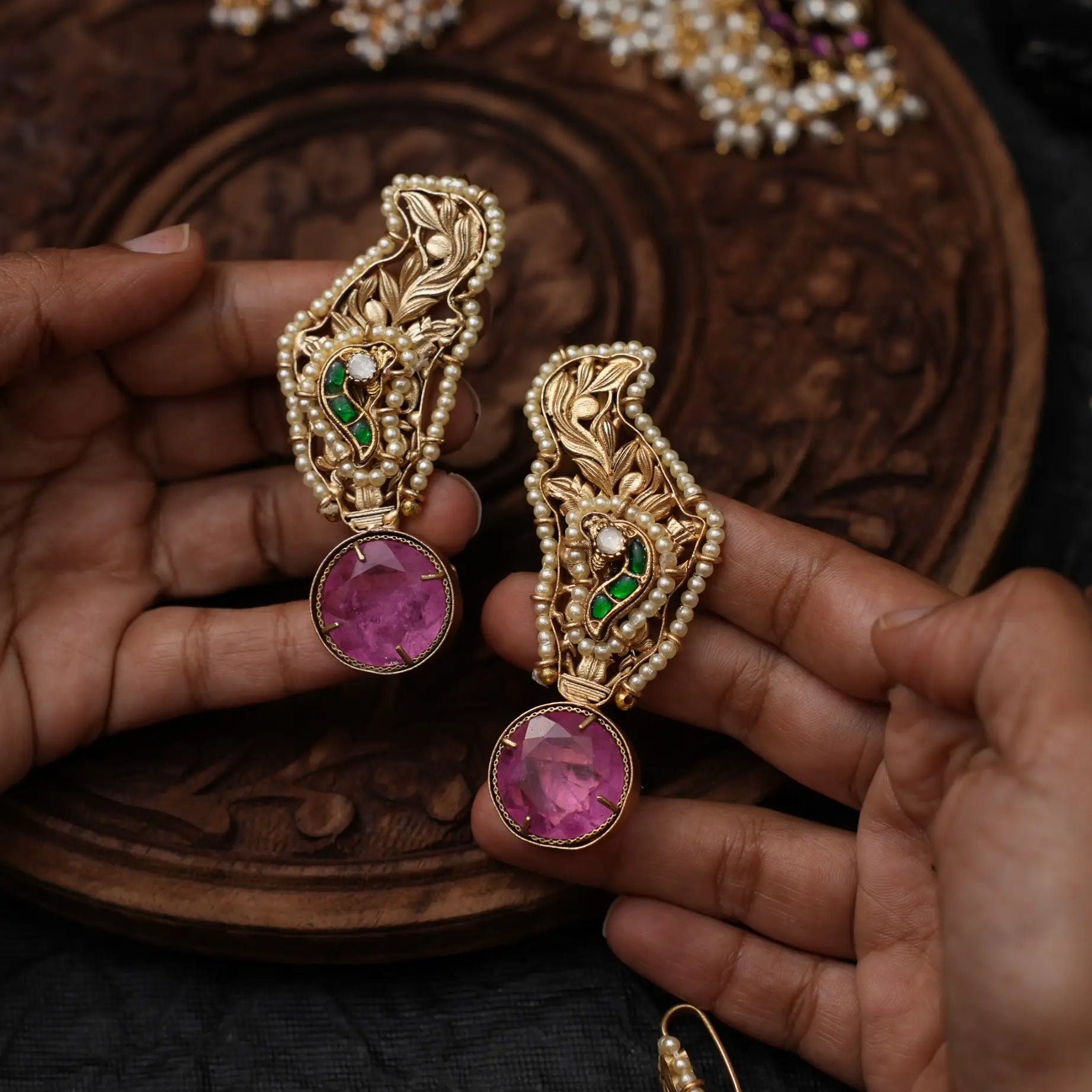 Vanca Antique Designer Ear Cuff - Pink