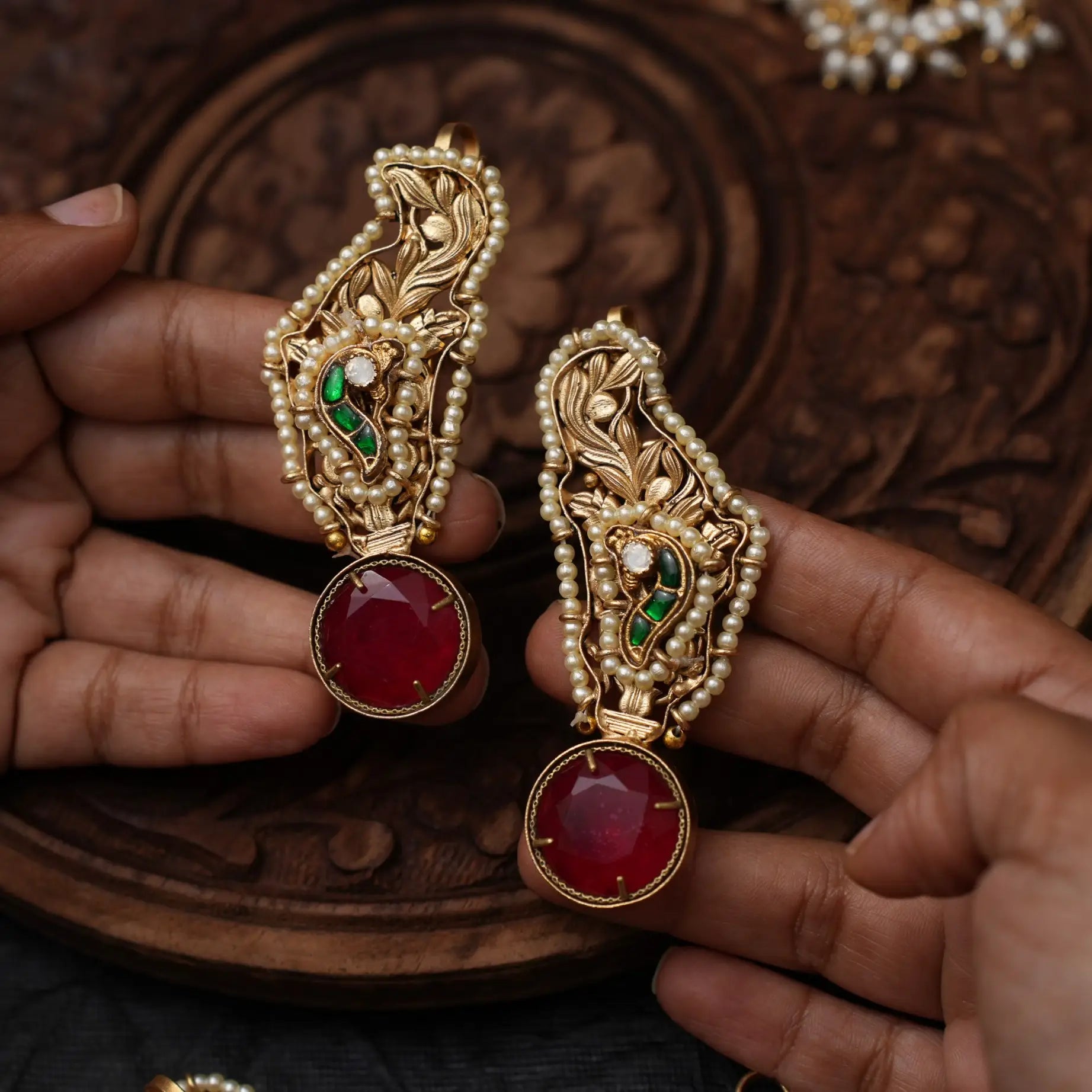 Vanca Antique Designer Ear Cuff - Red