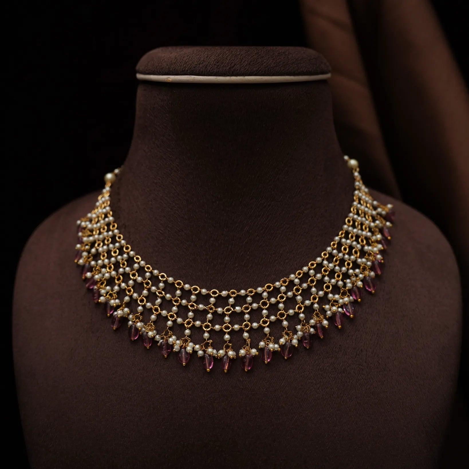 Vanya Polki Necklace - Ruby Pink
