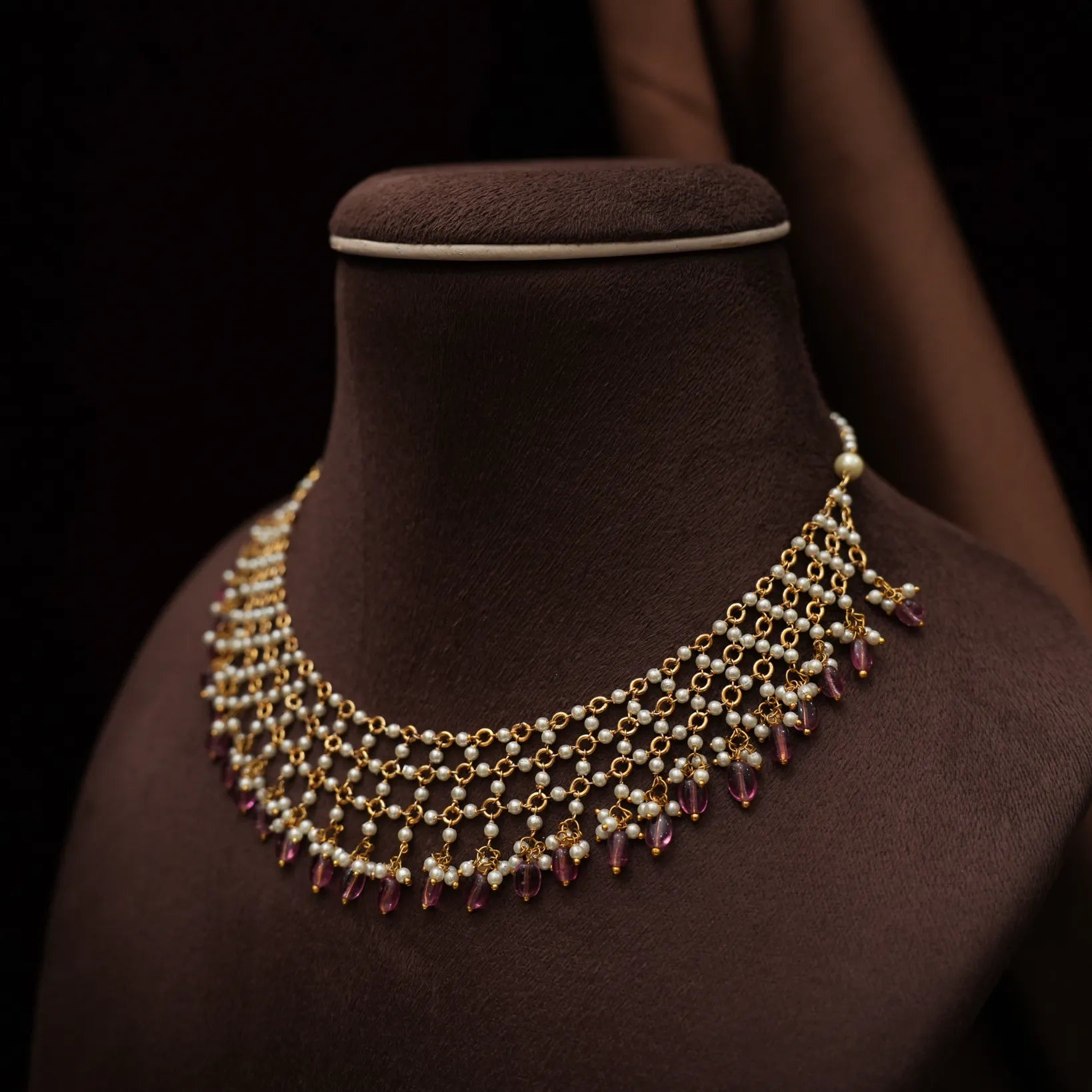 Vanya Polki Necklace - Ruby Pink