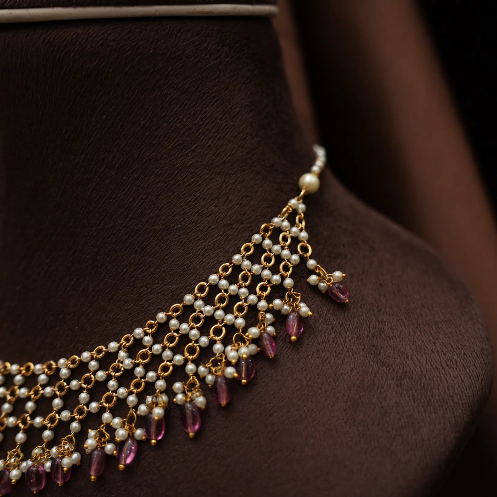 Vanya Polki Necklace - Ruby Pink