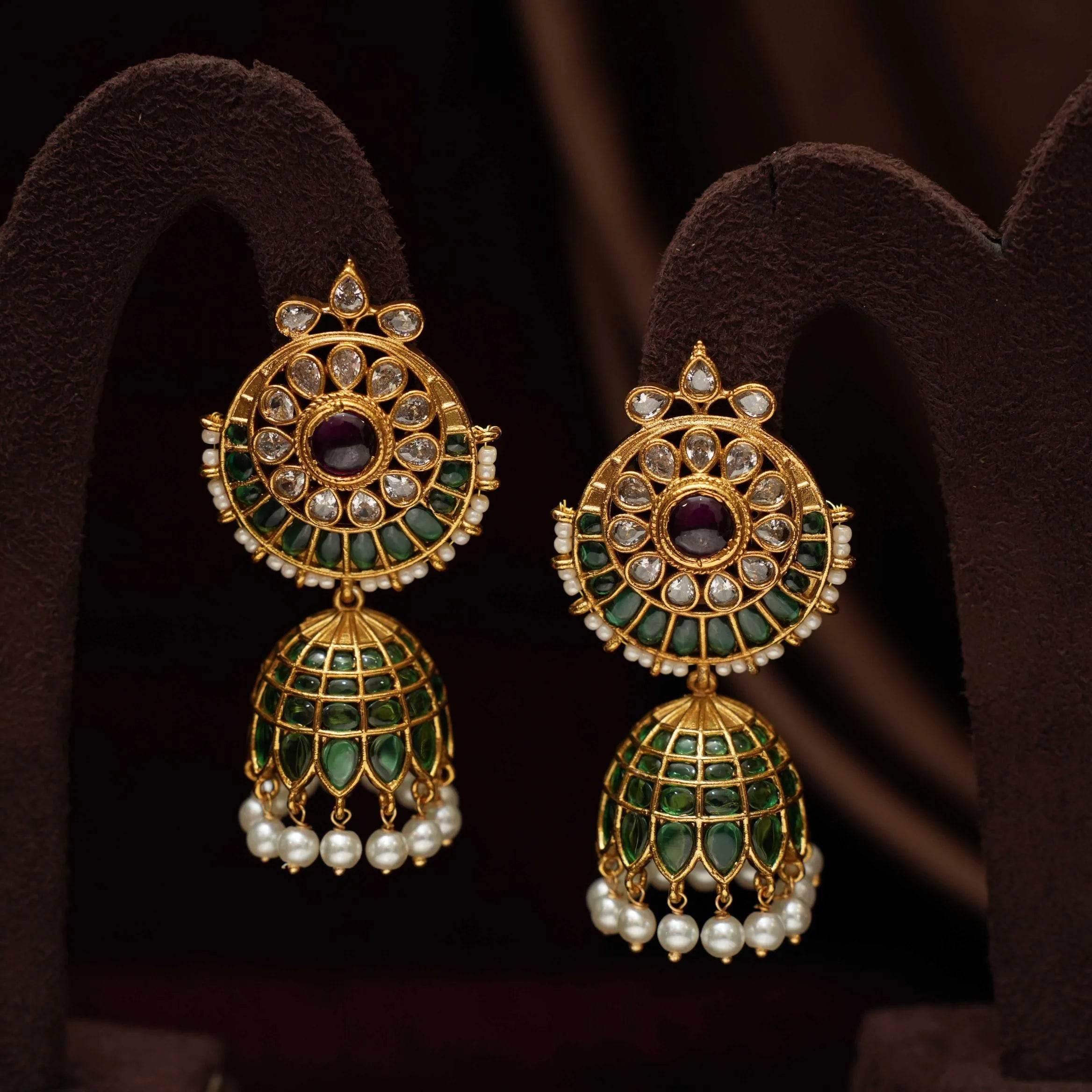 Varnika Antique Jhumka Earrings - Green