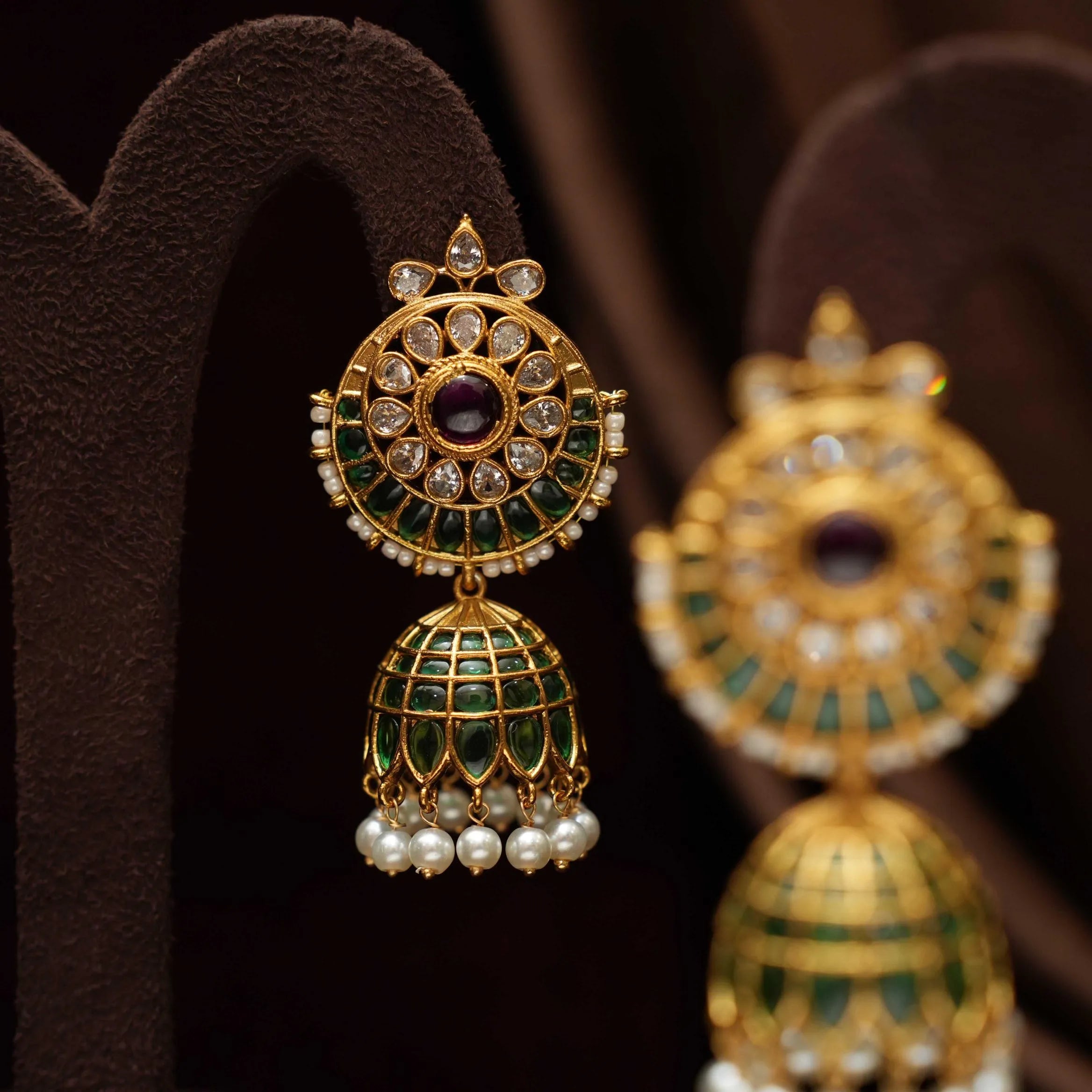 Varnika Antique Jhumka Earrings - Green