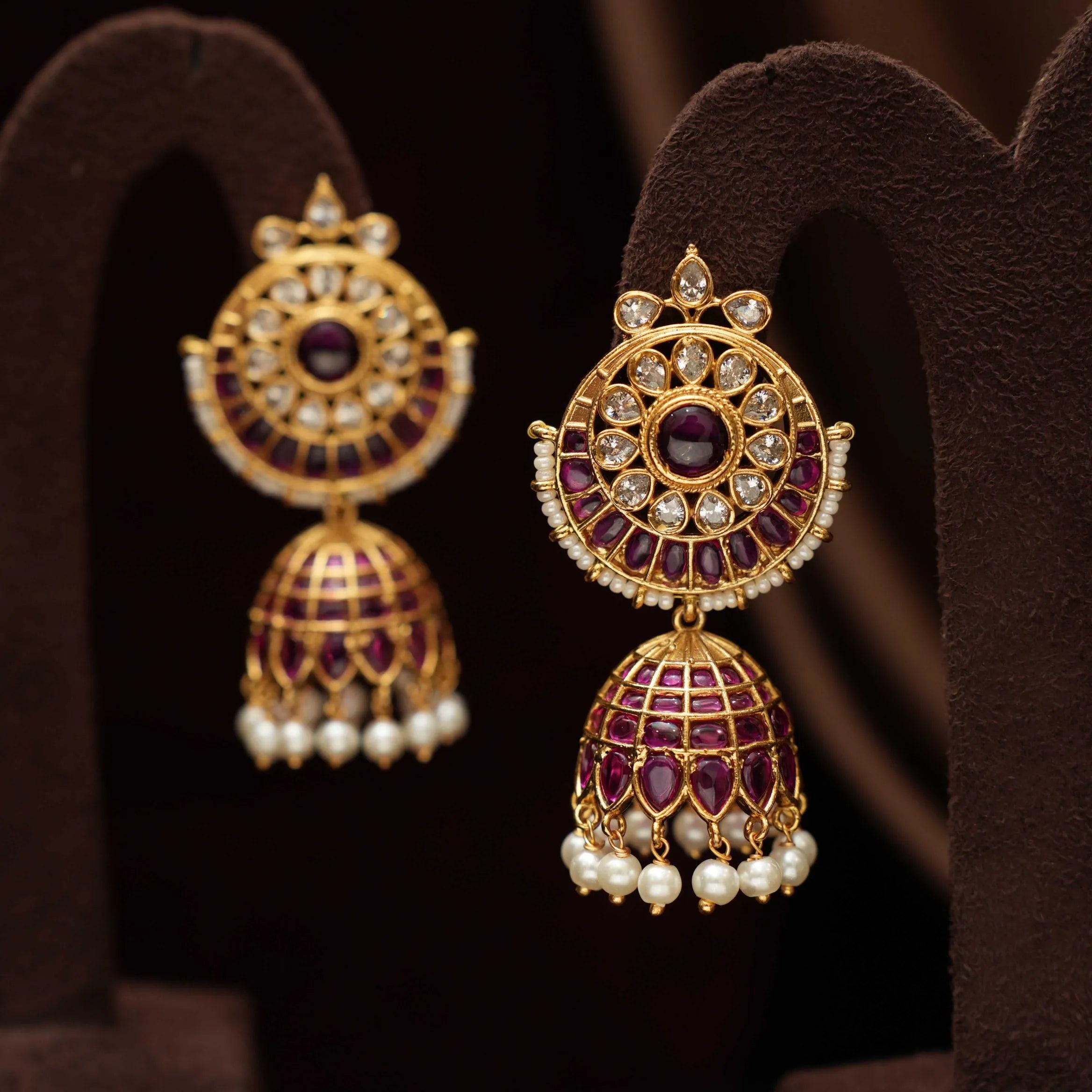 Varnika Antique Jhumka Earrings - Red