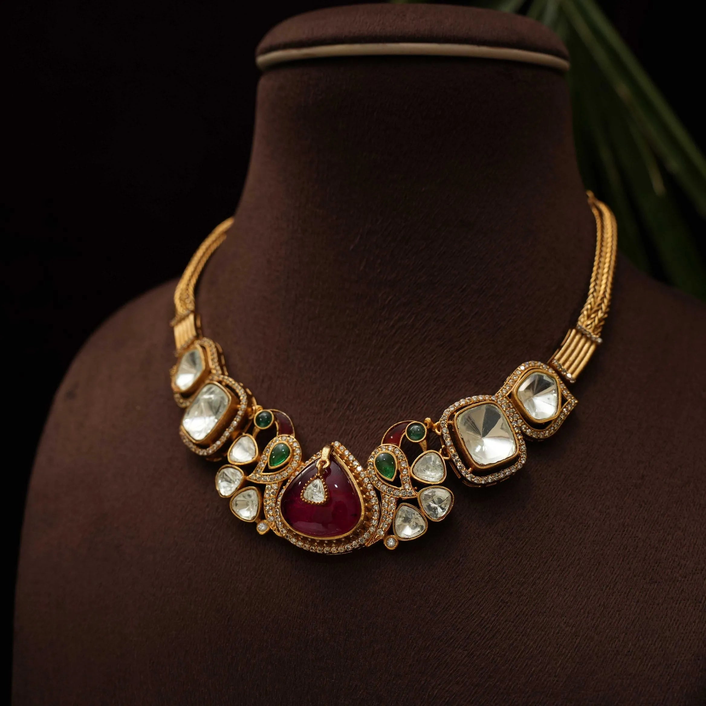 Varshu Polki Necklace - Red & Green