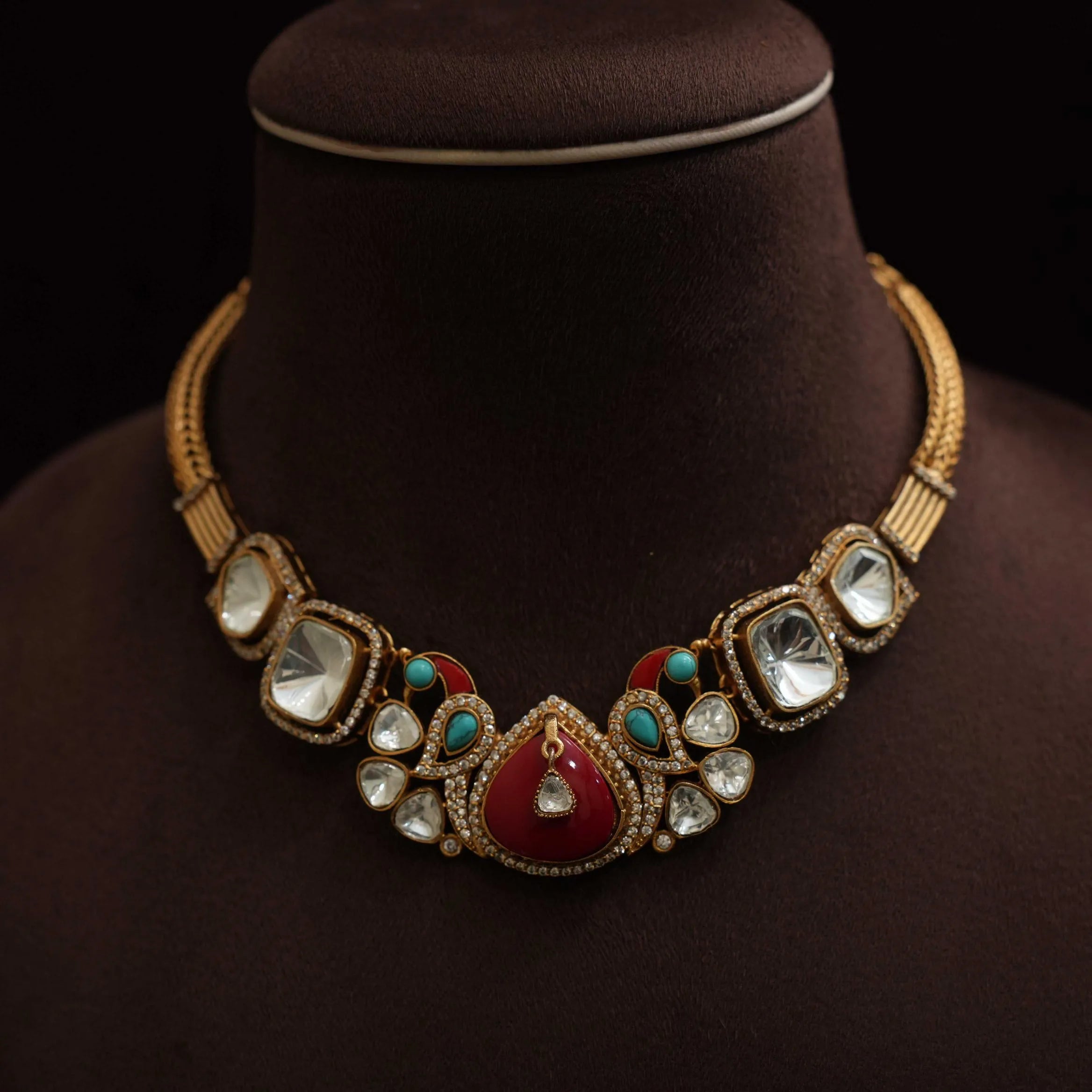 Varshu Polki Necklace - Red