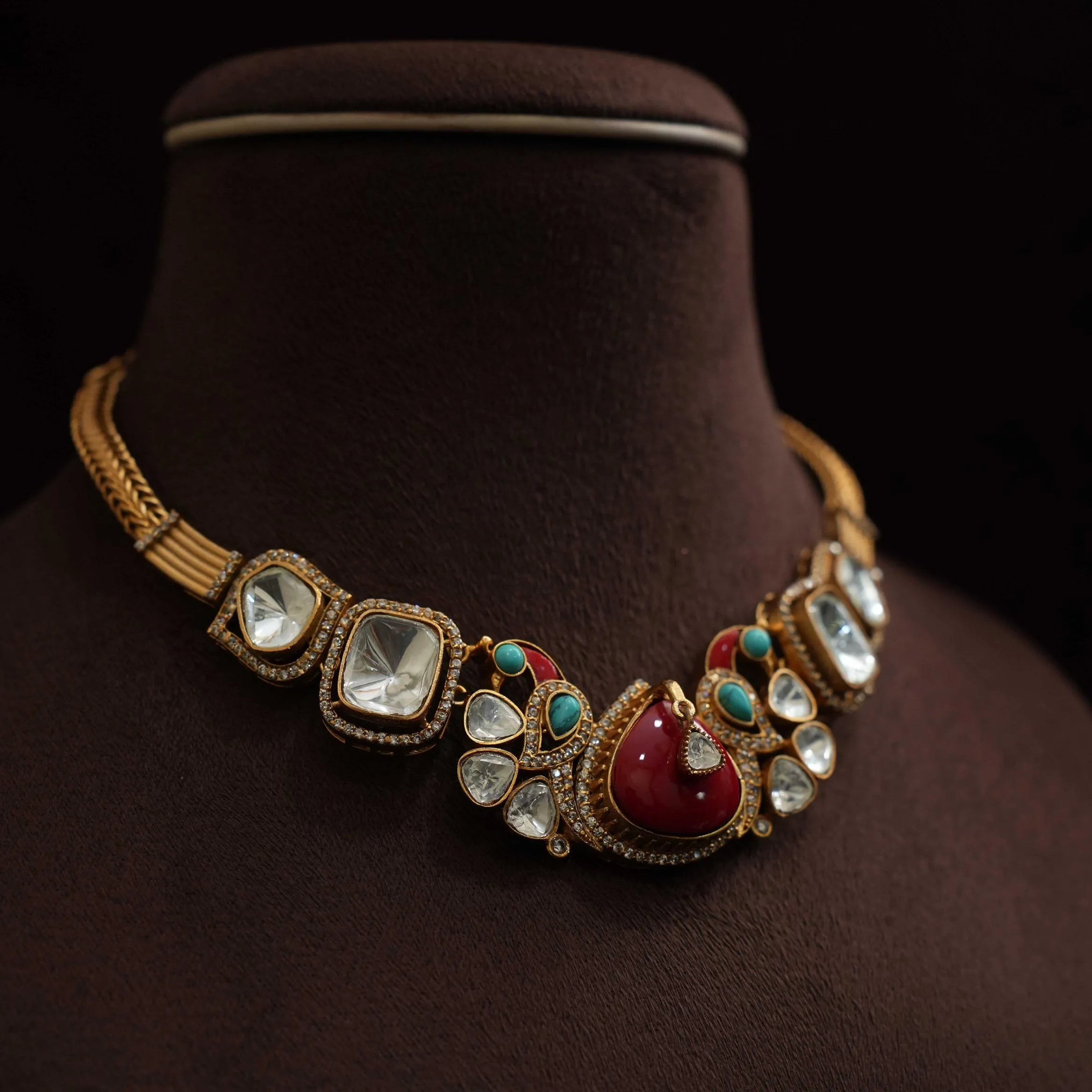 Varshu Polki Necklace - Red