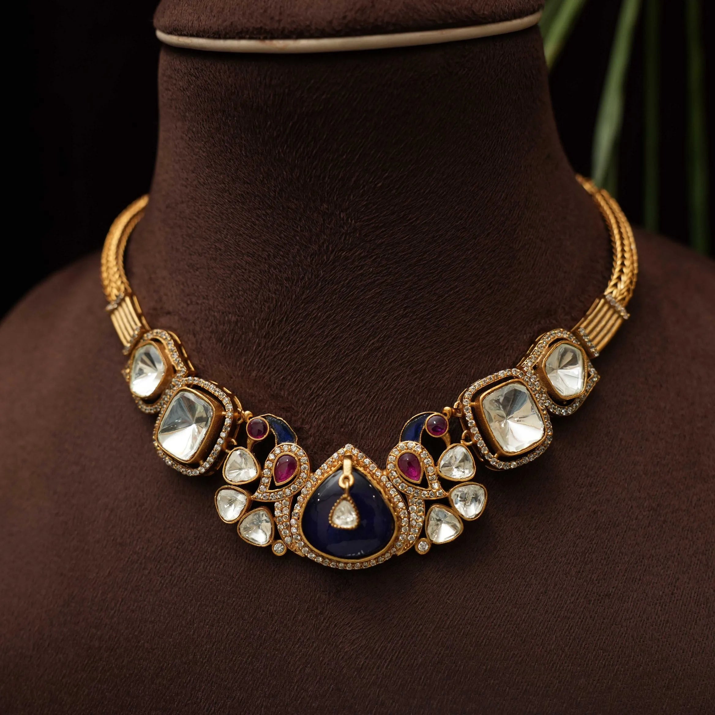 Varshu Polki Necklace - Blue