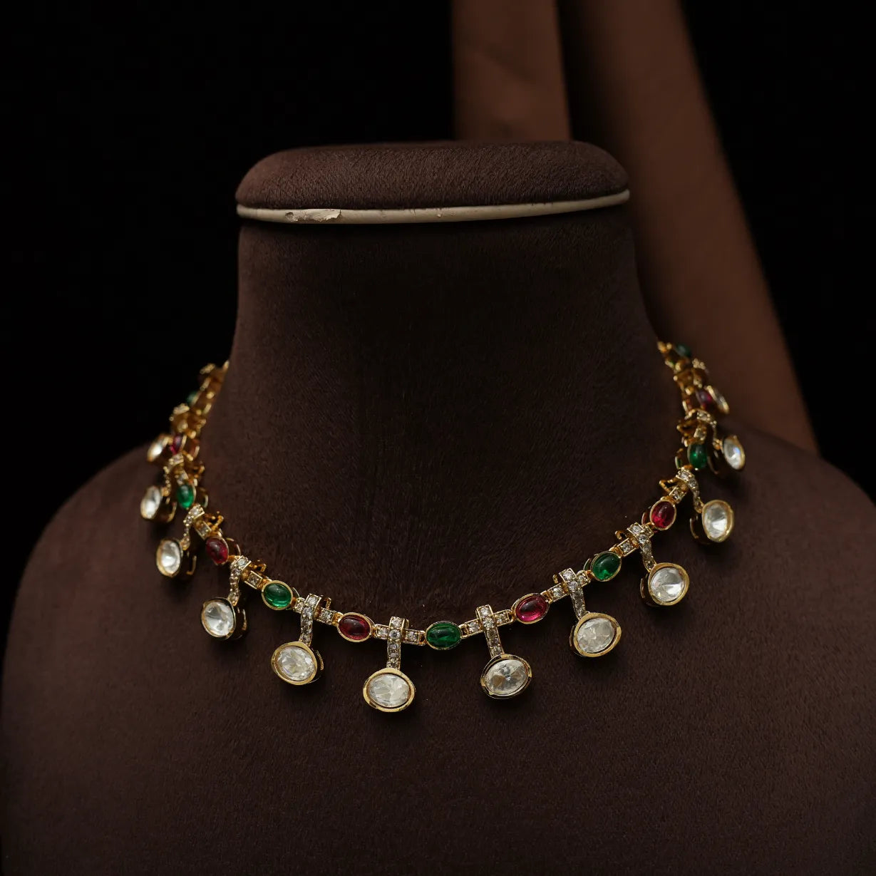 Vasudha Polki Necklace - Red & Green