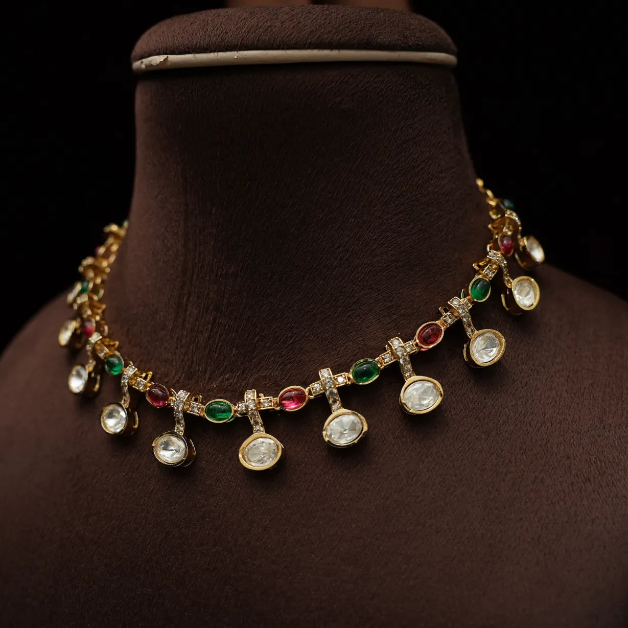 Vasudha Polki Necklace - Red & Green