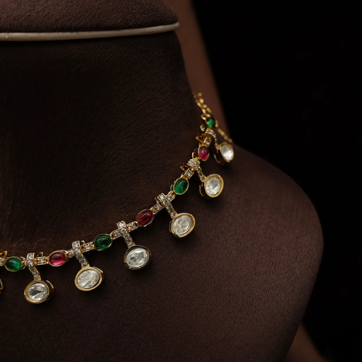 Vasudha Polki Necklace - Red & Green