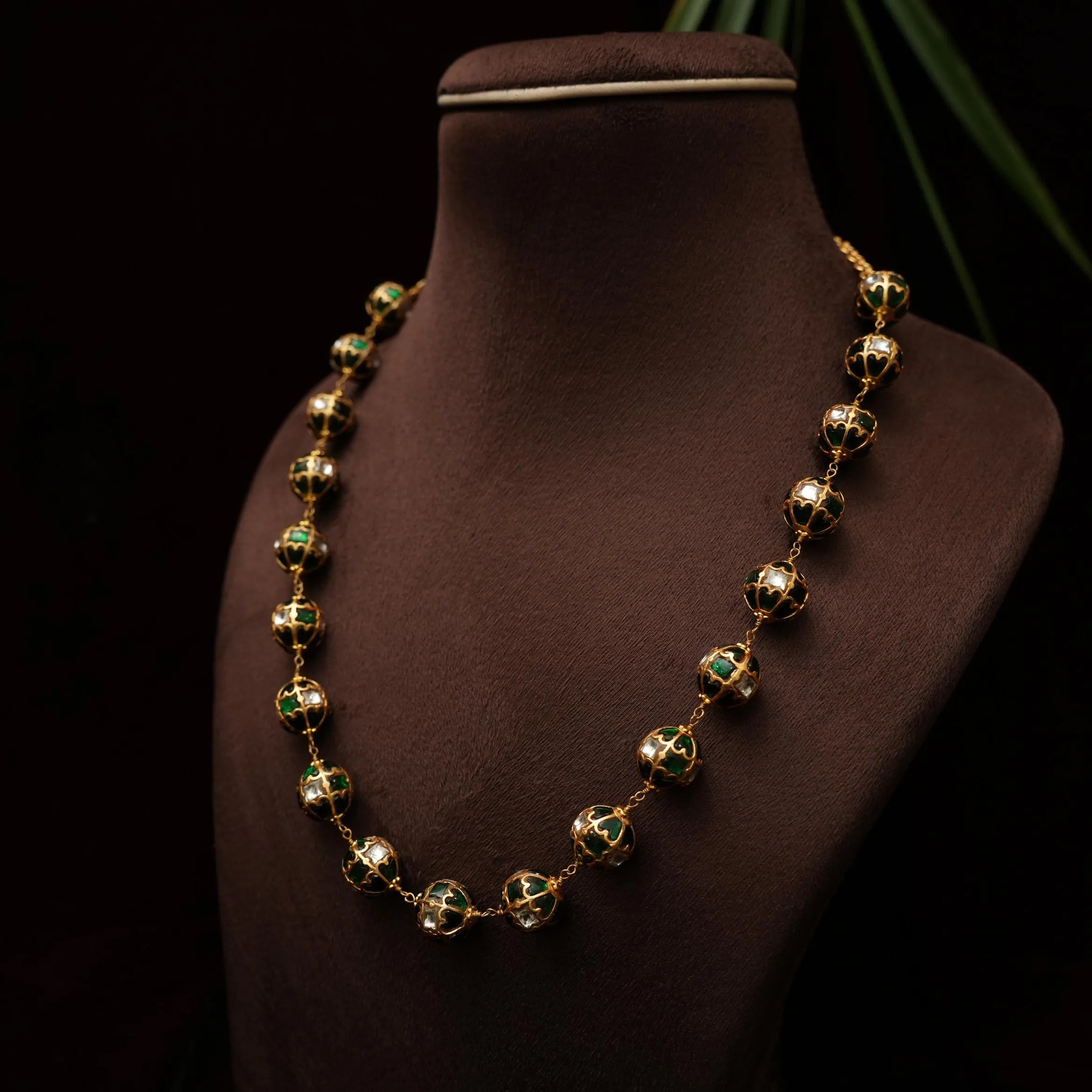 Veida Silver Beaded Necklace - Green