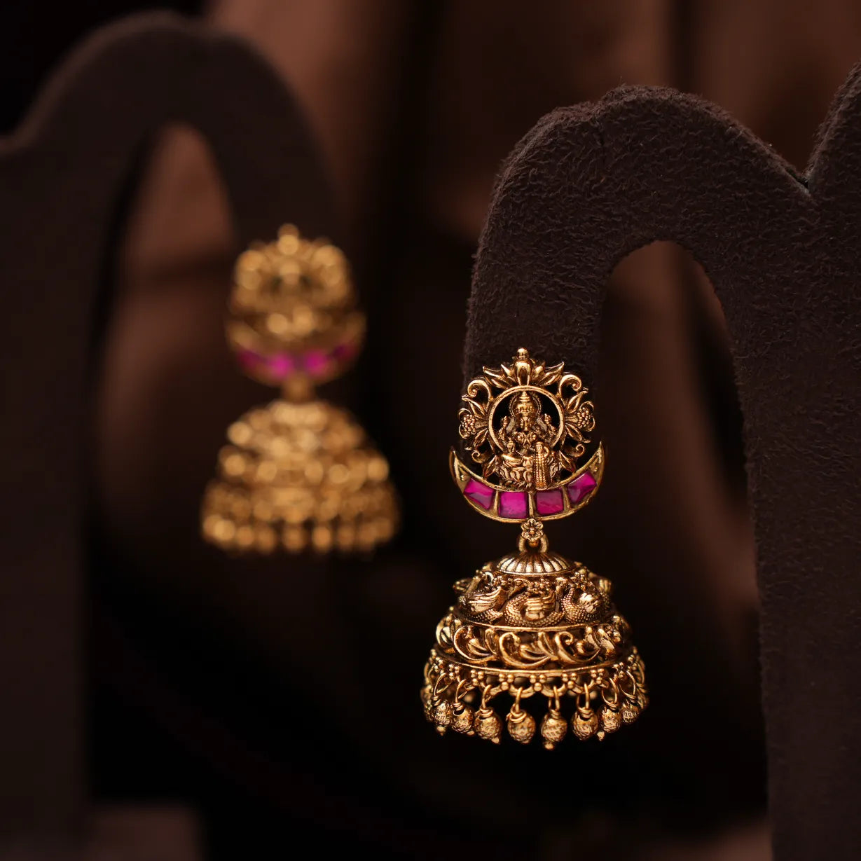 Vidhatri Antique Jhumka Earrings - Red