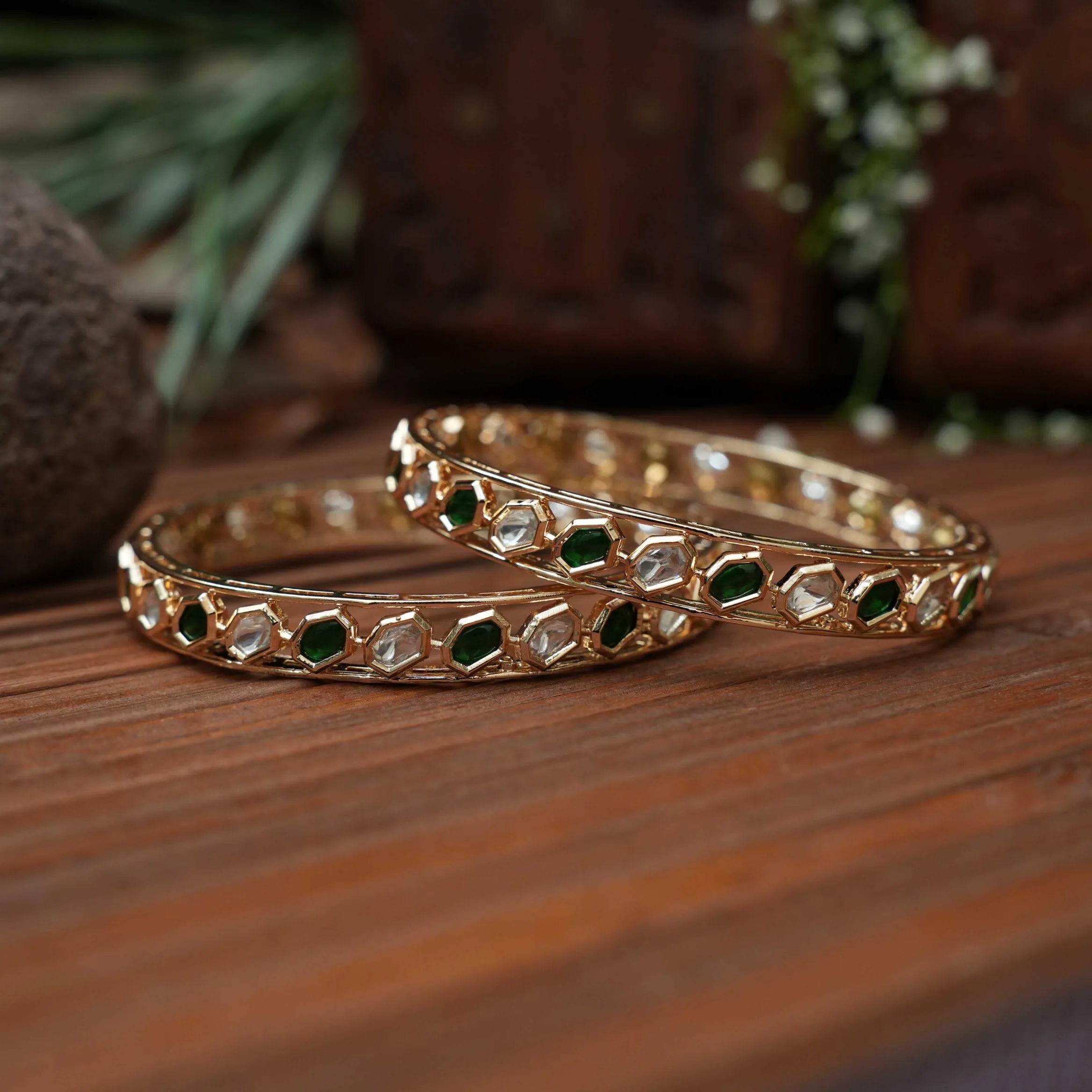 Vidushi Polki Bangle - Green