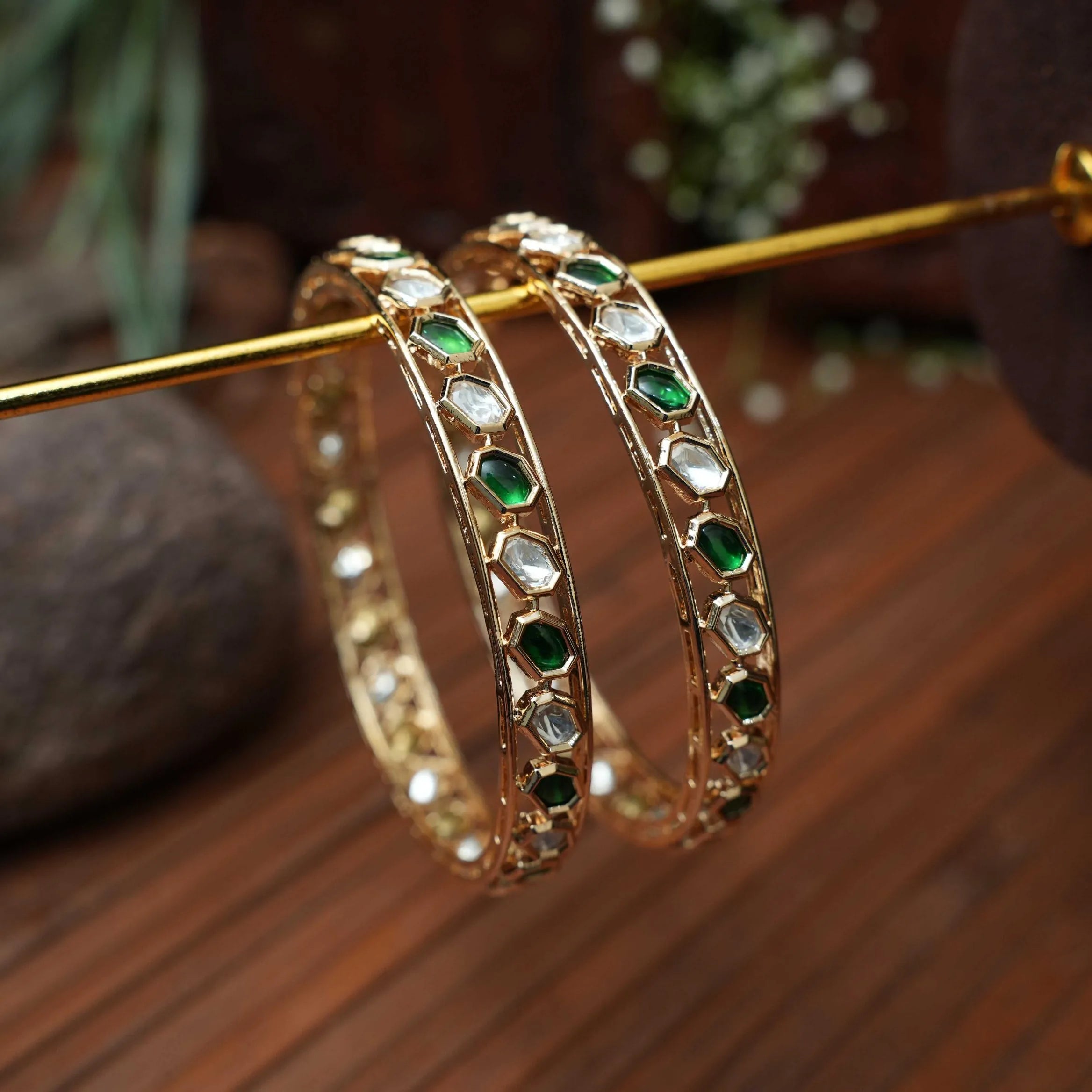 Vidushi Polki Bangle - Green