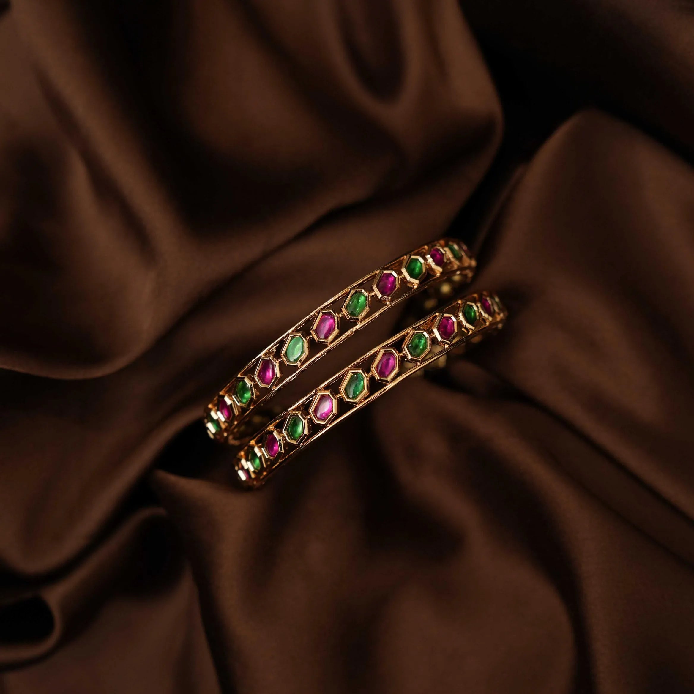 Vidushi Polki Bangles - Red and Green