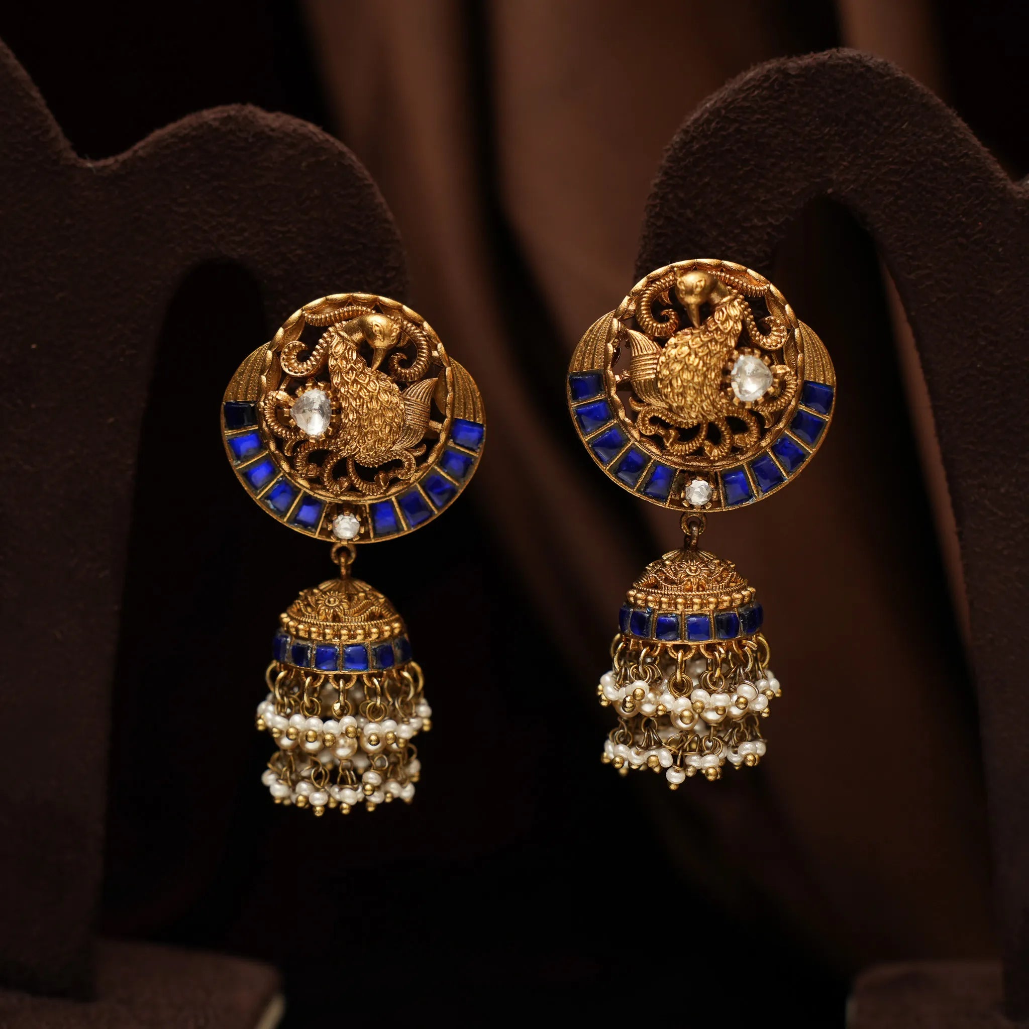 Vihana Antique Jhumka Earrings - Blue