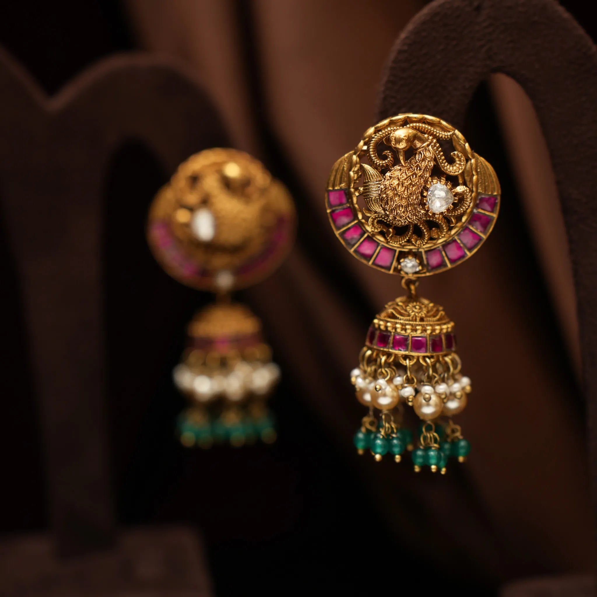 Vihana Antique Jhumka Earrings - Red