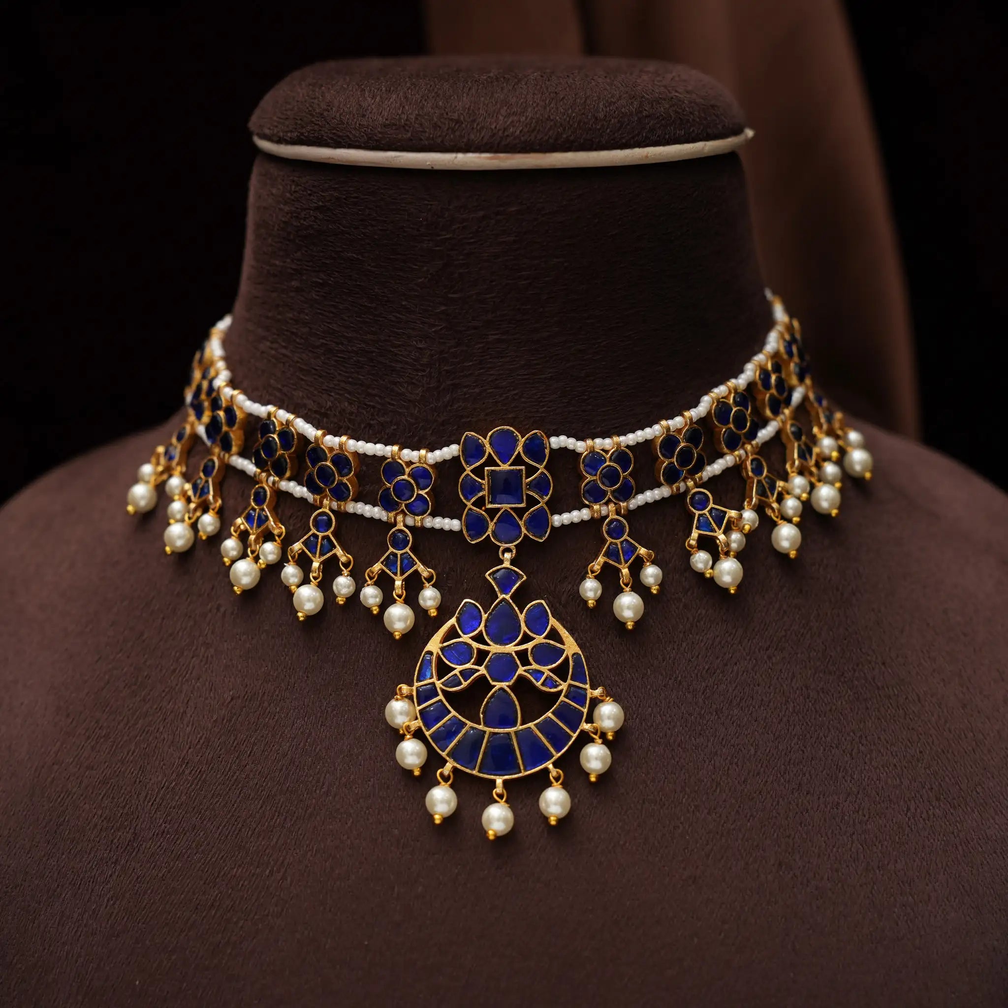 Vihanika Polki Necklace  - Blue