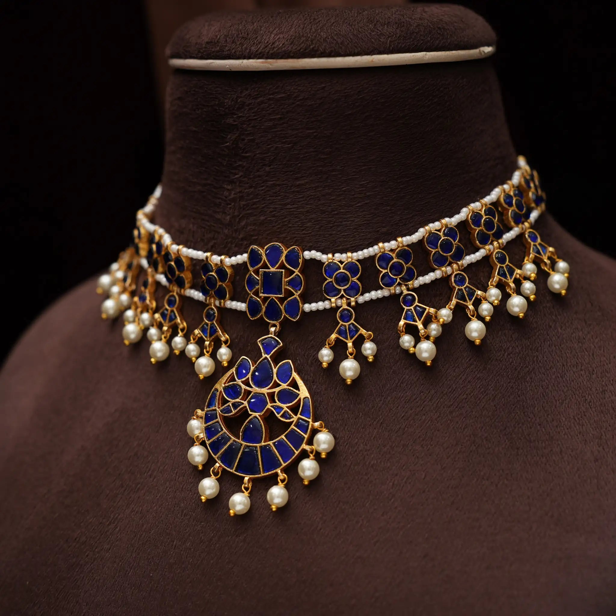 Vihanika Polki Necklace  - Blue
