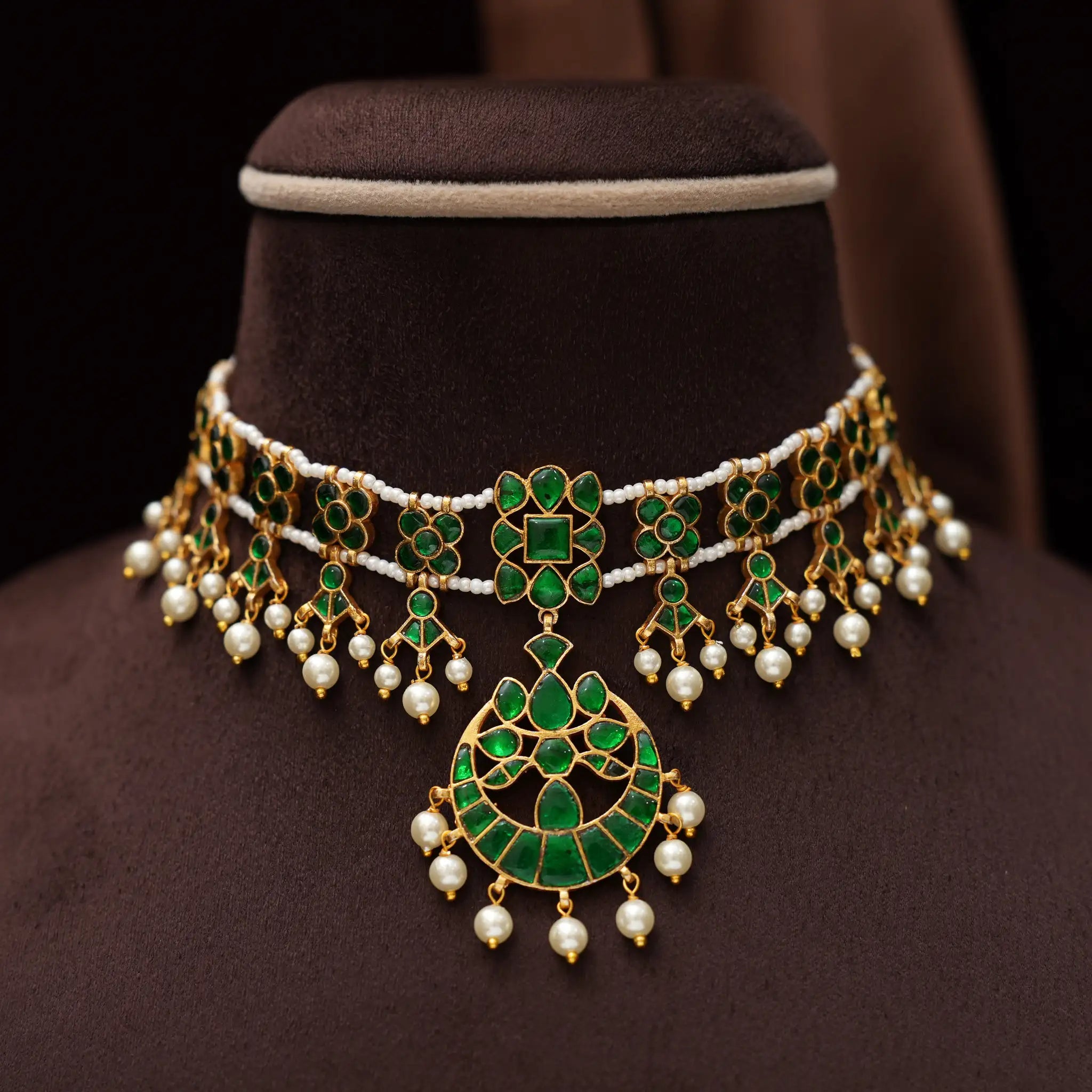 Vihanika Polki Necklace  - Green