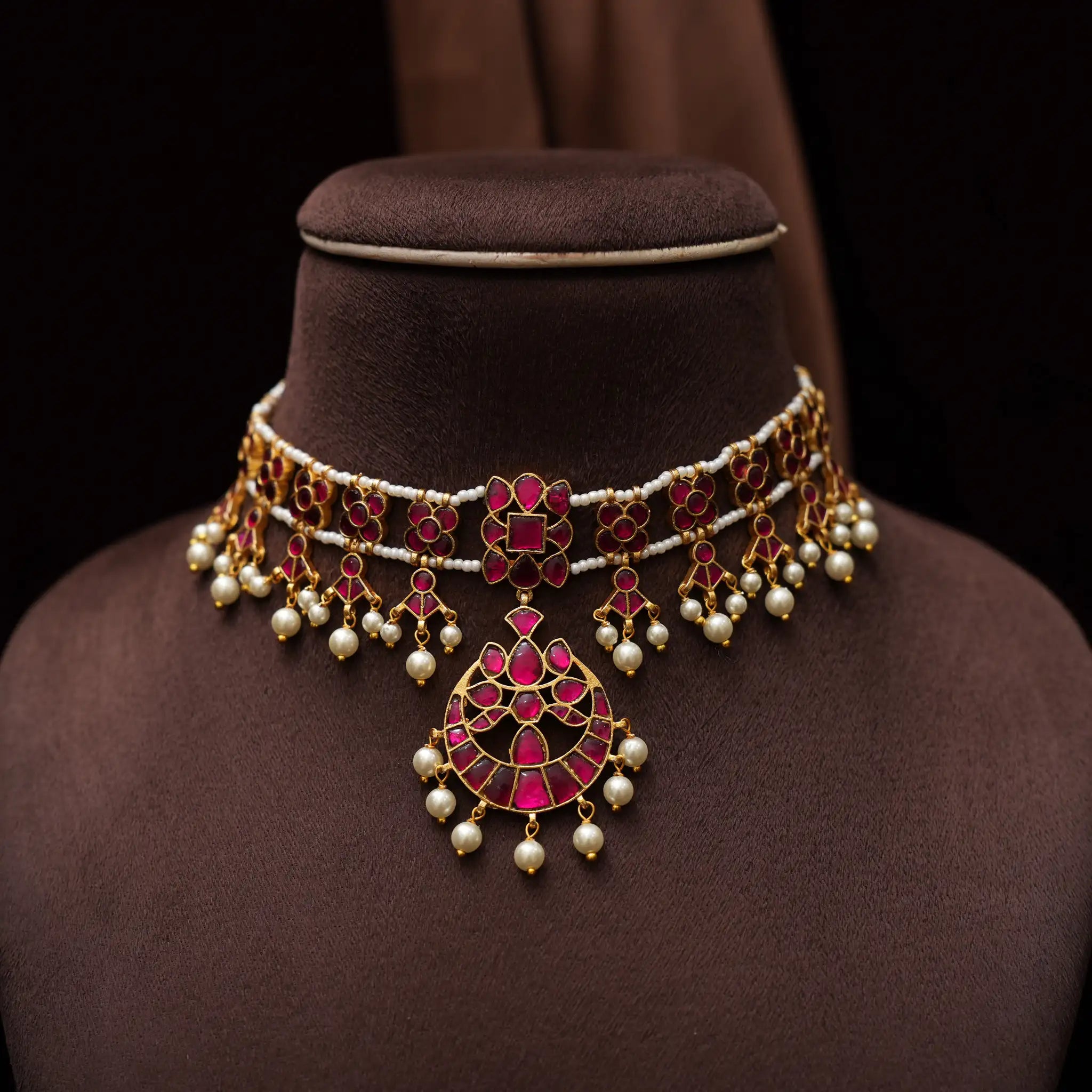 Vihanika Polki Necklace  - Red