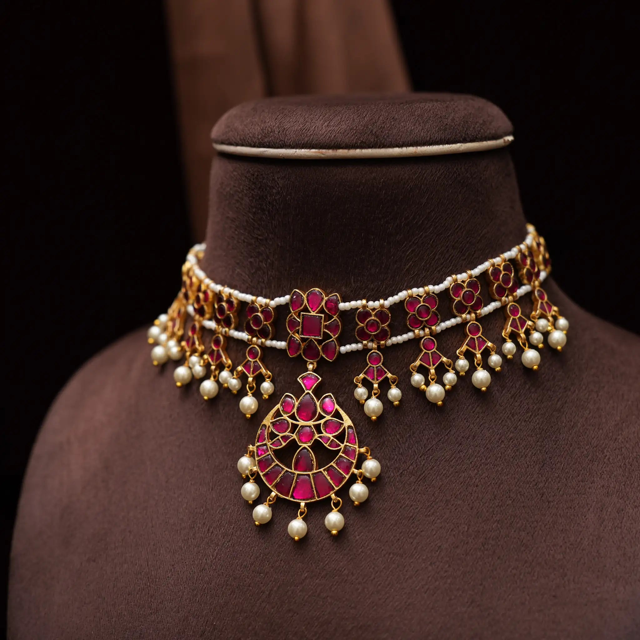 Vihanika Polki Necklace  - Red