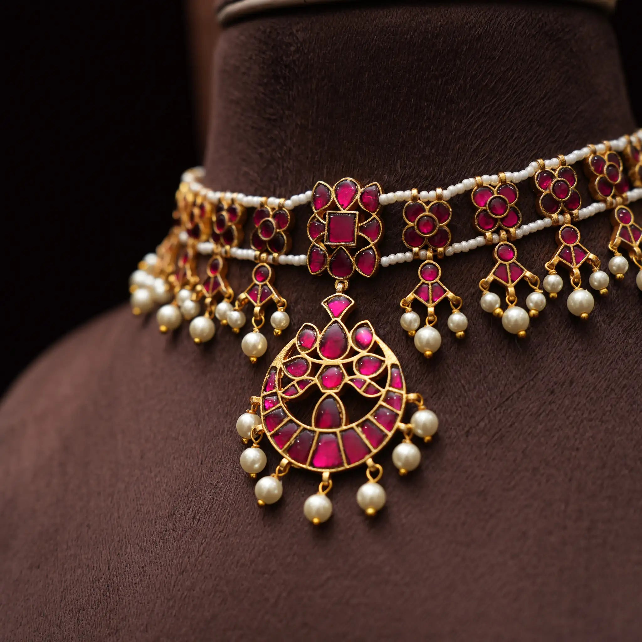 Vihanika Polki Necklace  - Red