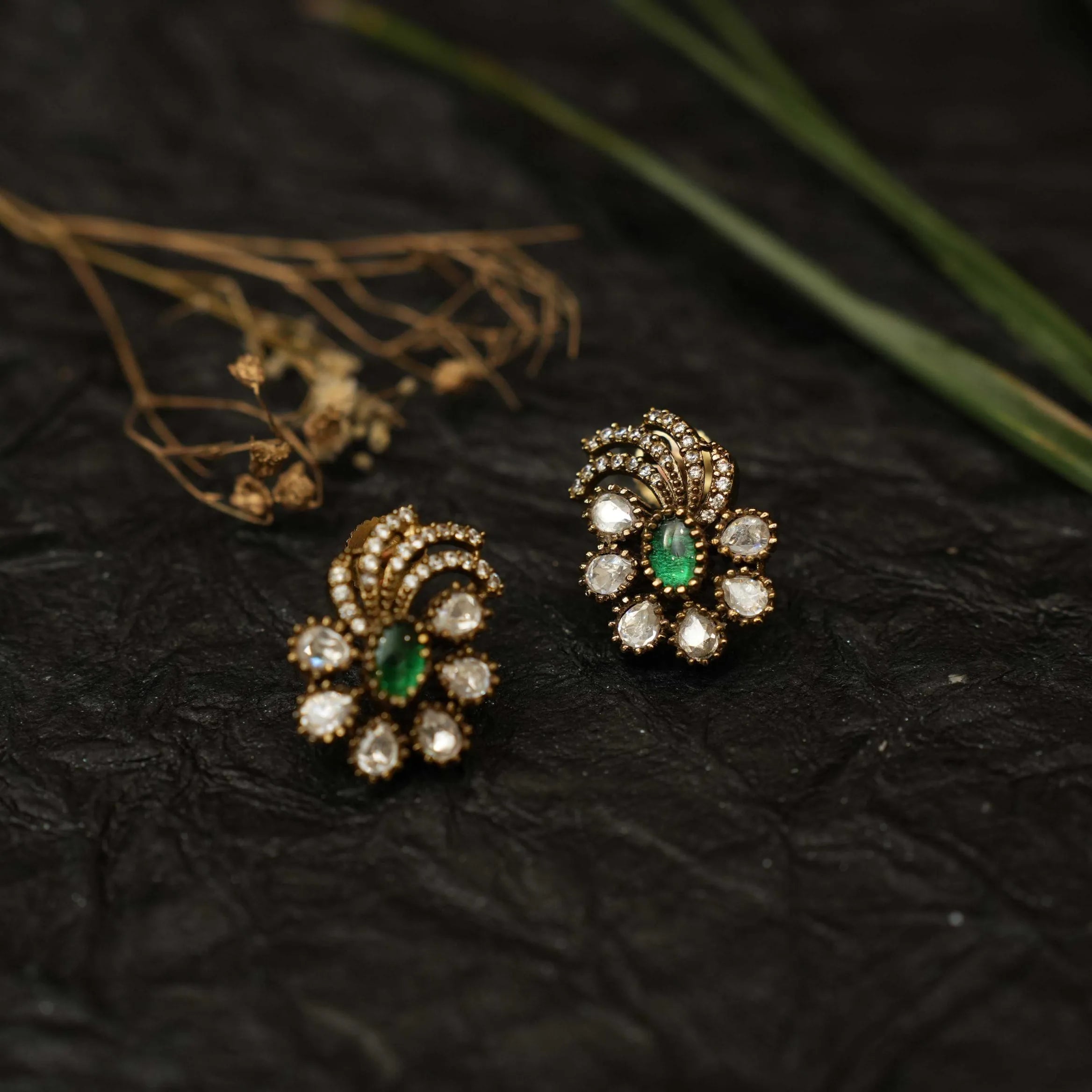 Vismi Victorian Kundan Earrings - Dark Green