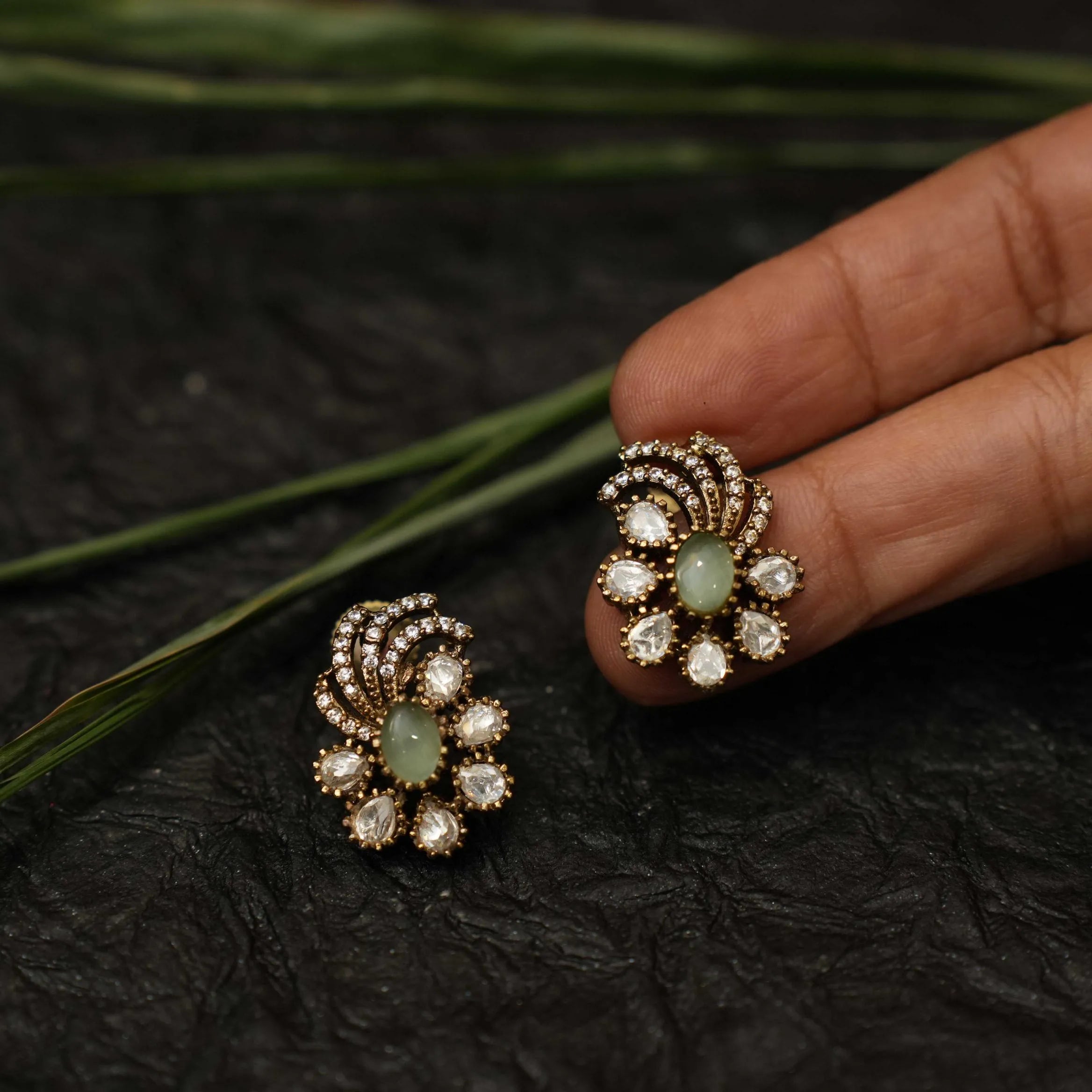 Vismi Victorian Kundan Earrings - Pastel Green