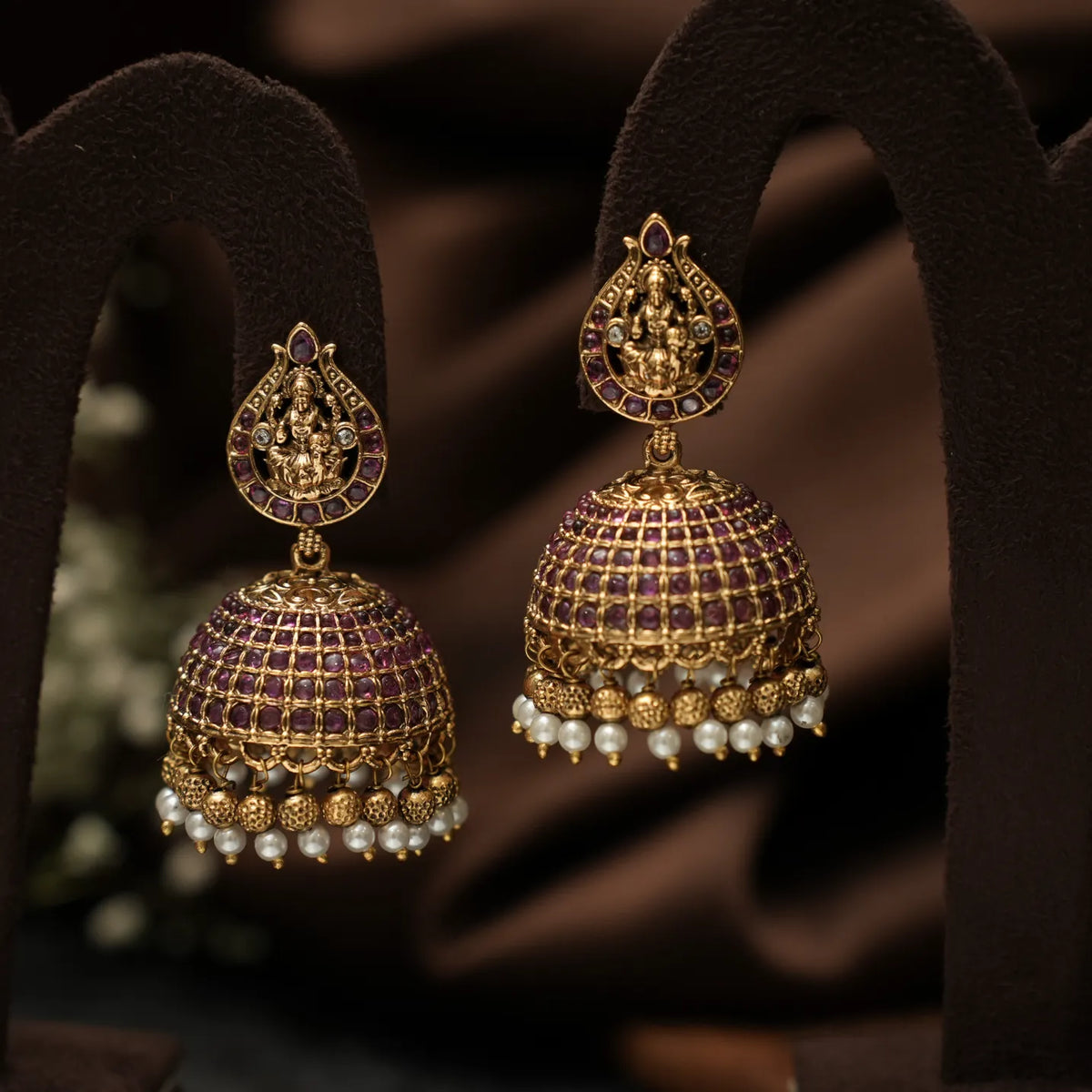 Vrishcika Antique Jhumka Earrings - Red