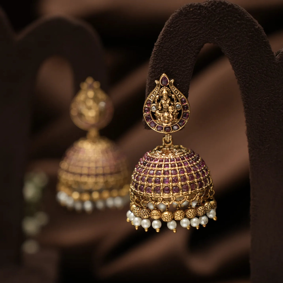 Vrishcika Antique Jhumka Earrings - Red