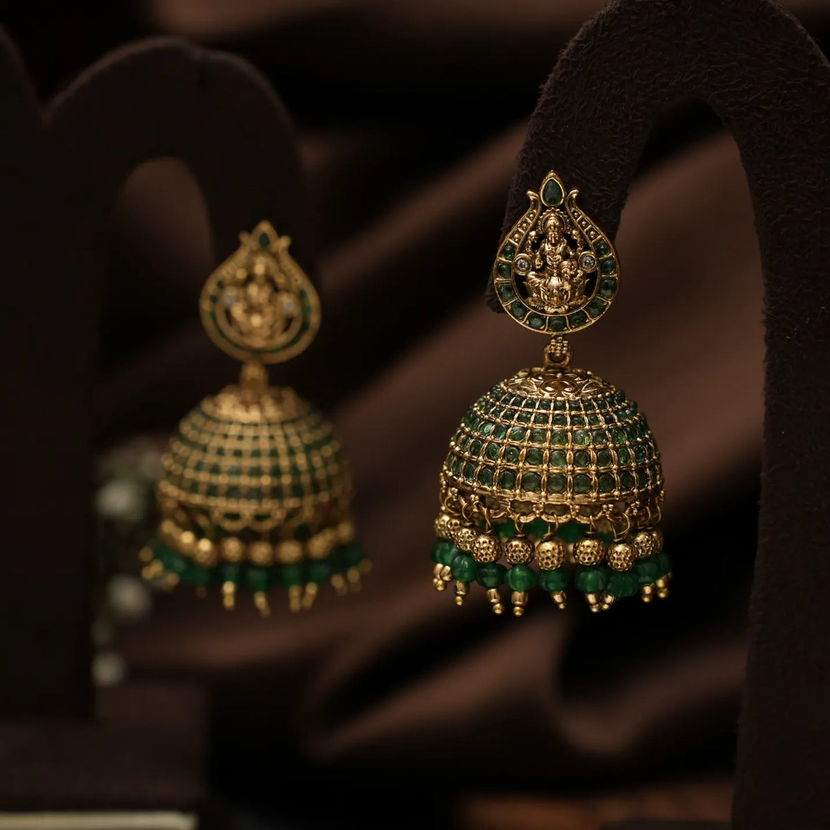 Vrishcika Antique Jhumka Earrings - Green