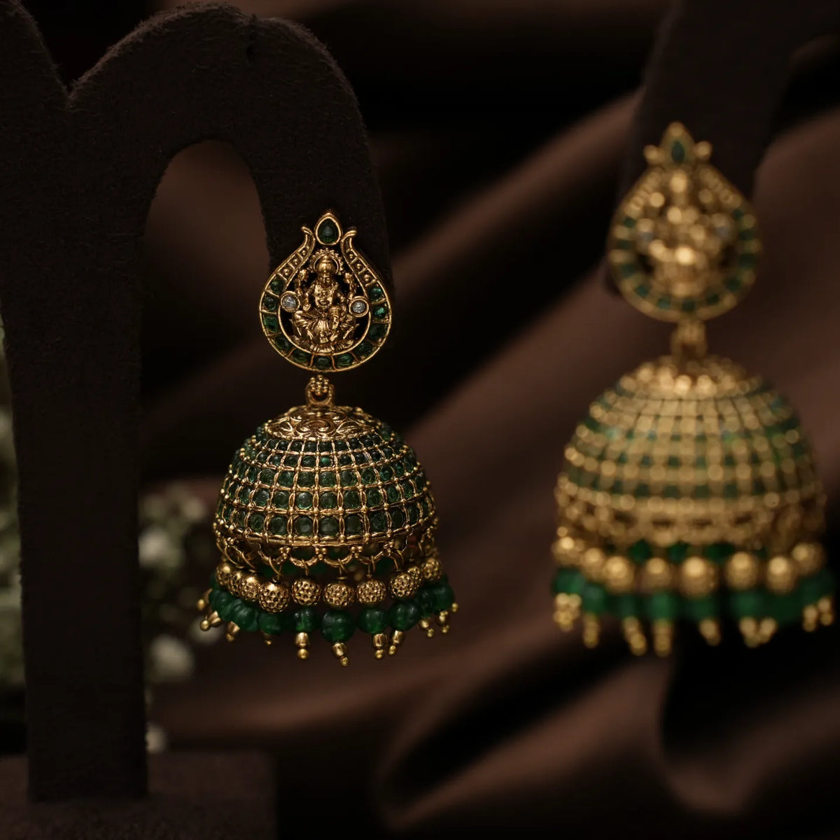 Vrishcika Antique Jhumka Earrings - Green