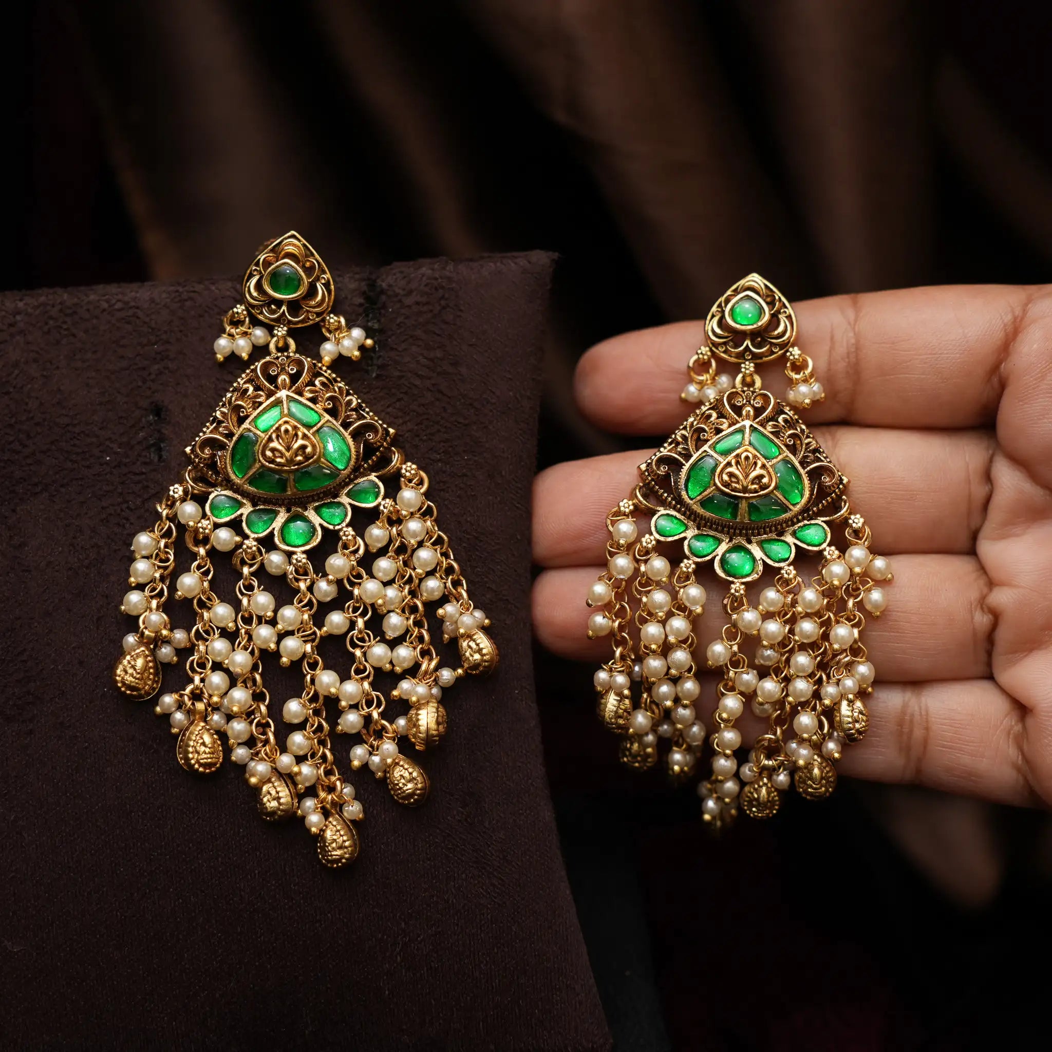 Vritika Antique Designer Earrings - Green
