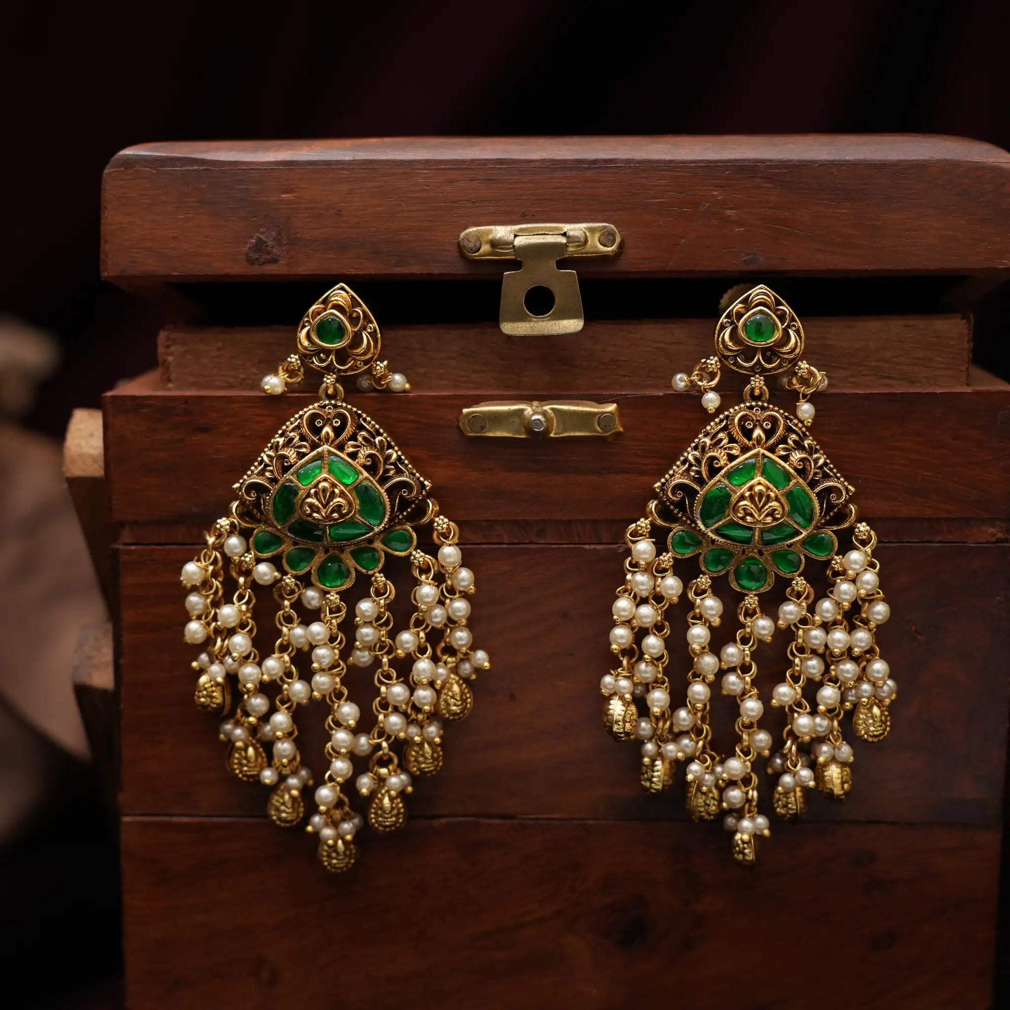 Vritika Antique Designer Earrings - Green