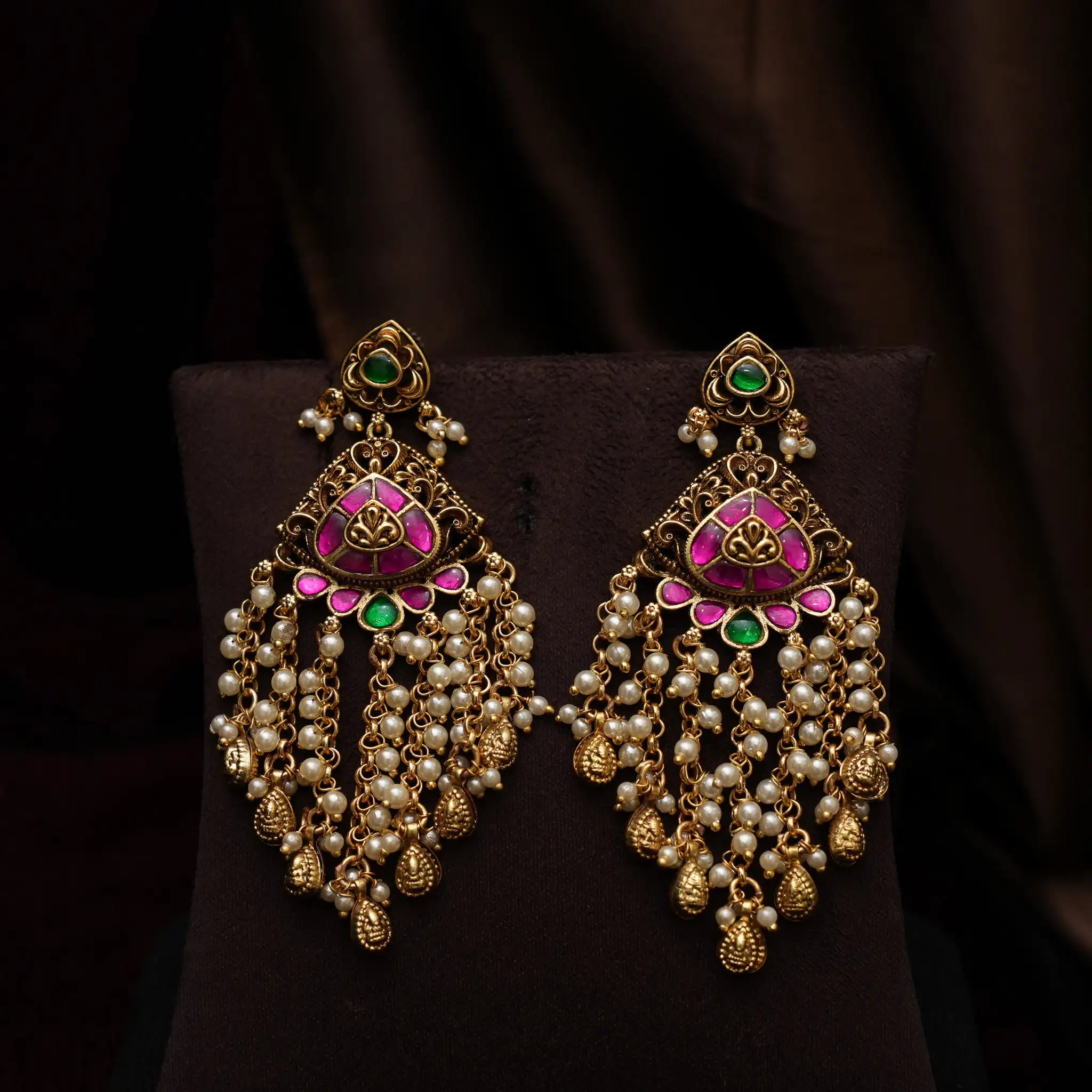 Vritika Antique Designer Earrings - Red & Green