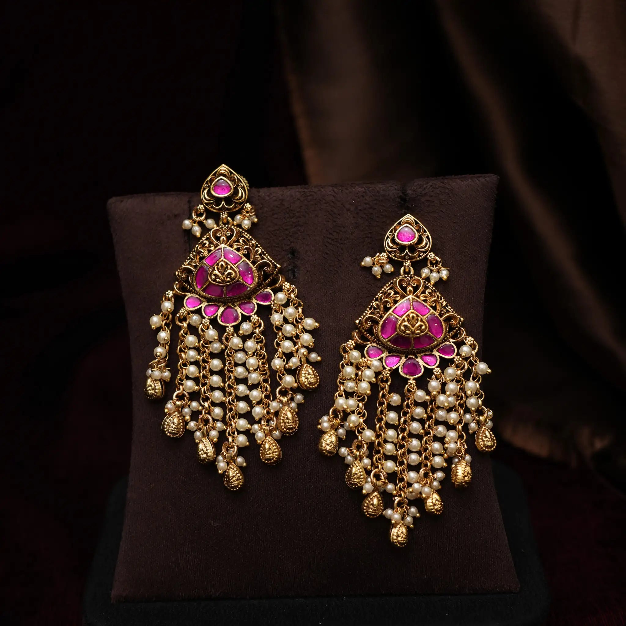 Vritika Antique Designer Earrings - Reddish Pink