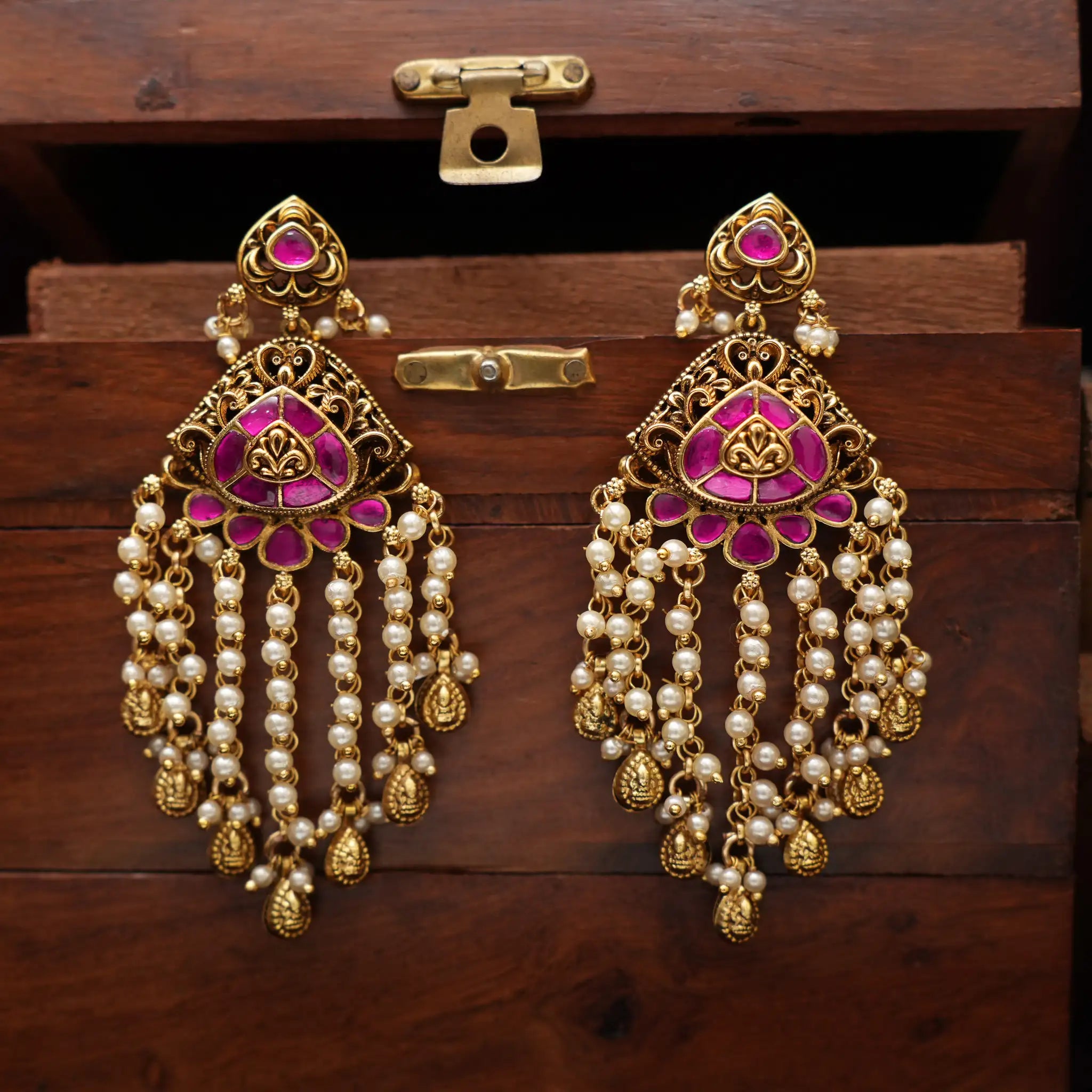 Vritika Antique Designer Earrings - Reddish Pink