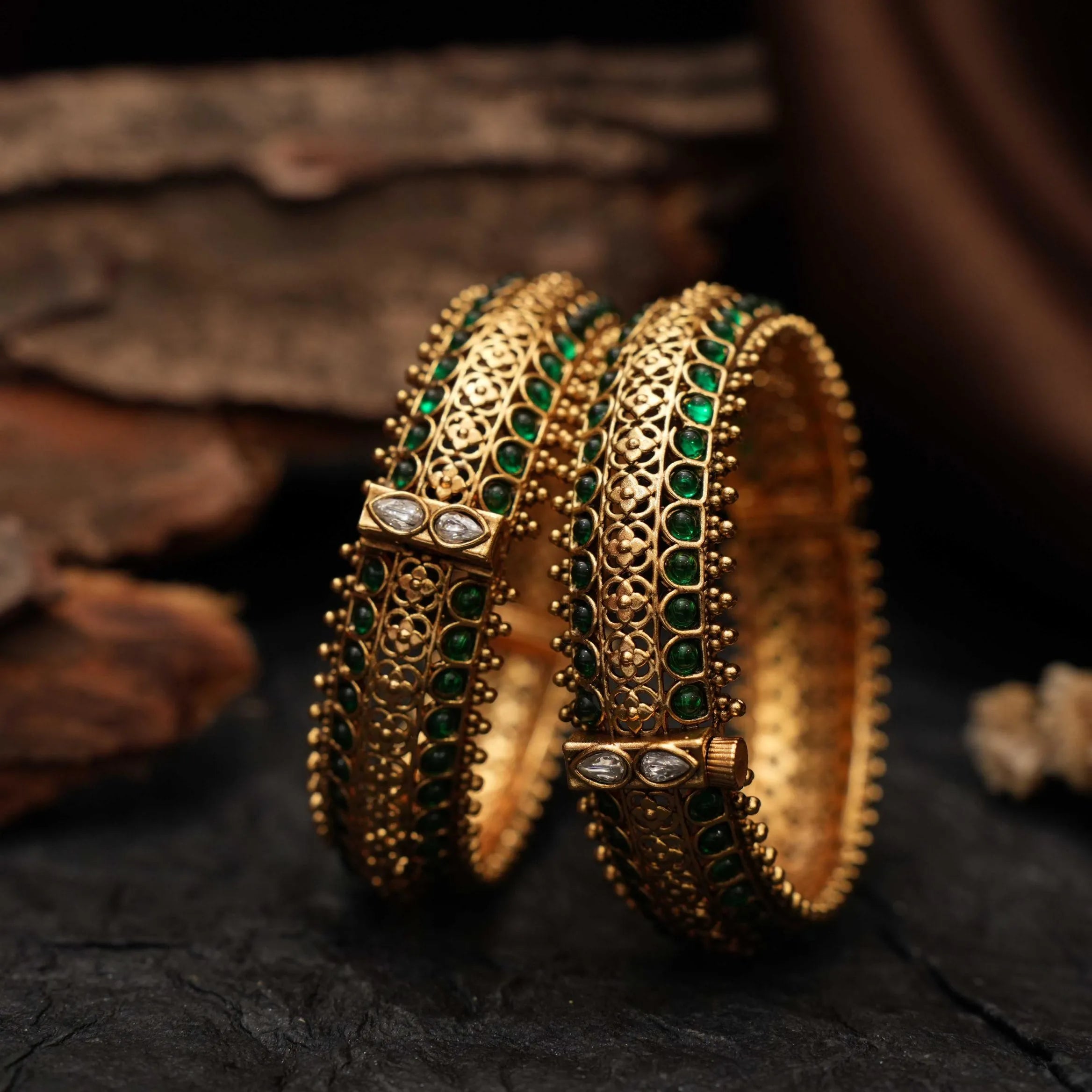 Wren Antique Bangles - Green