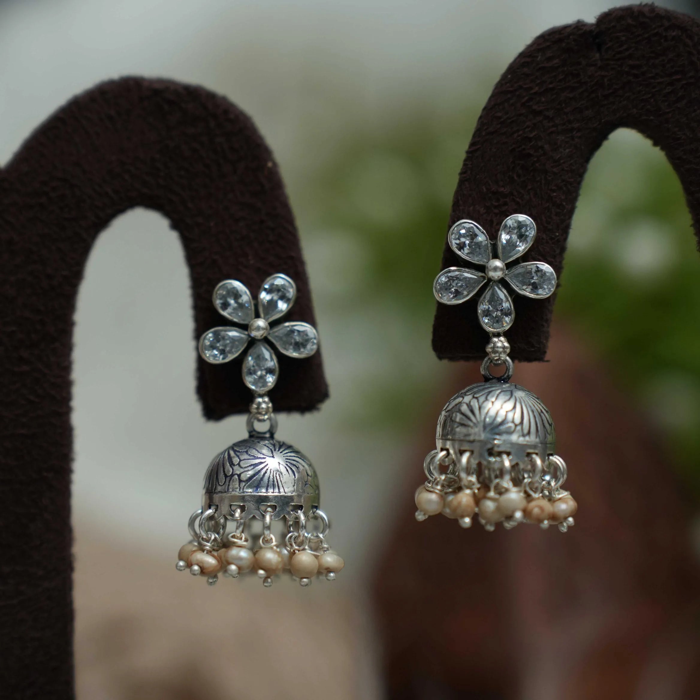 Aamani Silver Jhumka Earrings - Yagaana