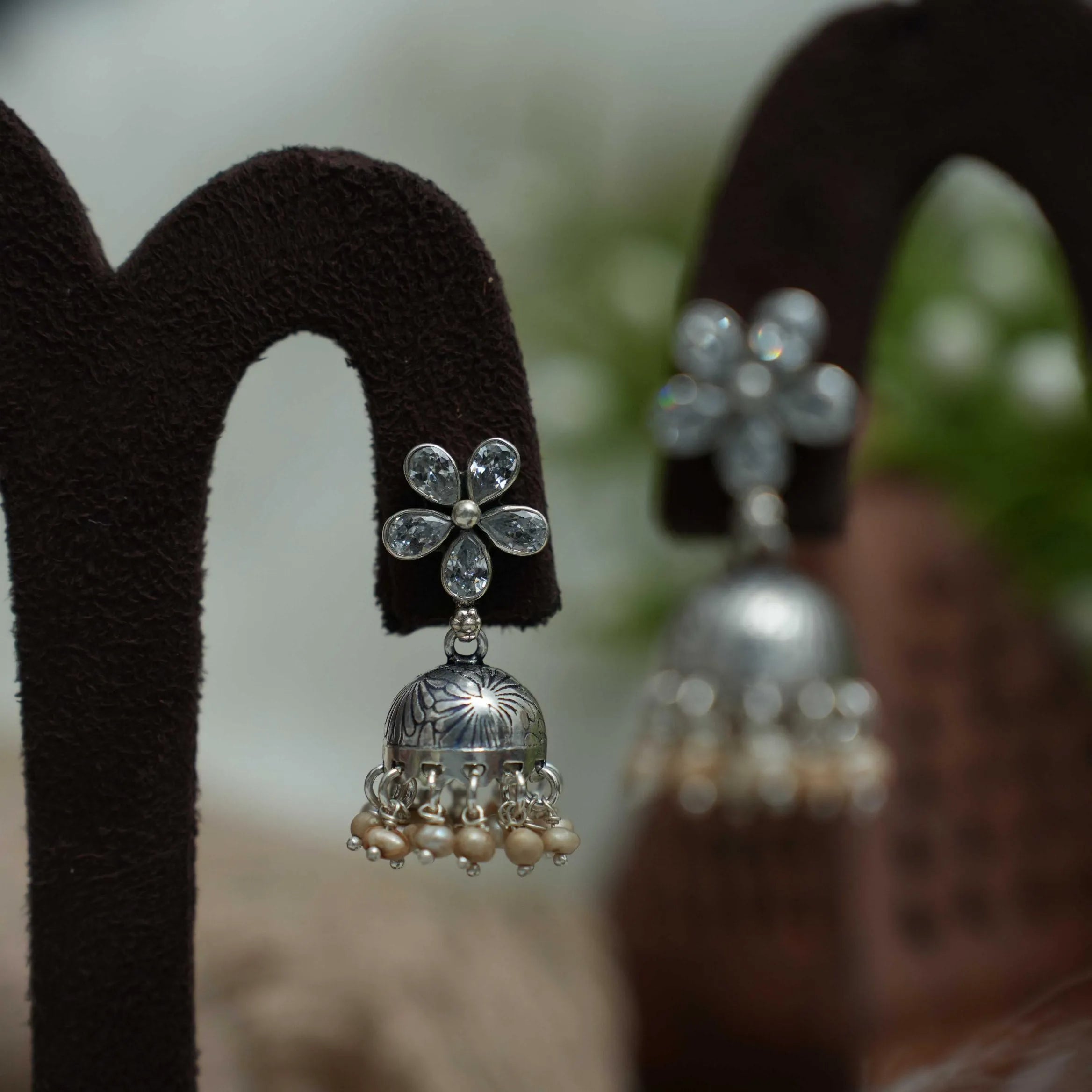 Aamani Silver Jhumka Earrings - Yagaana