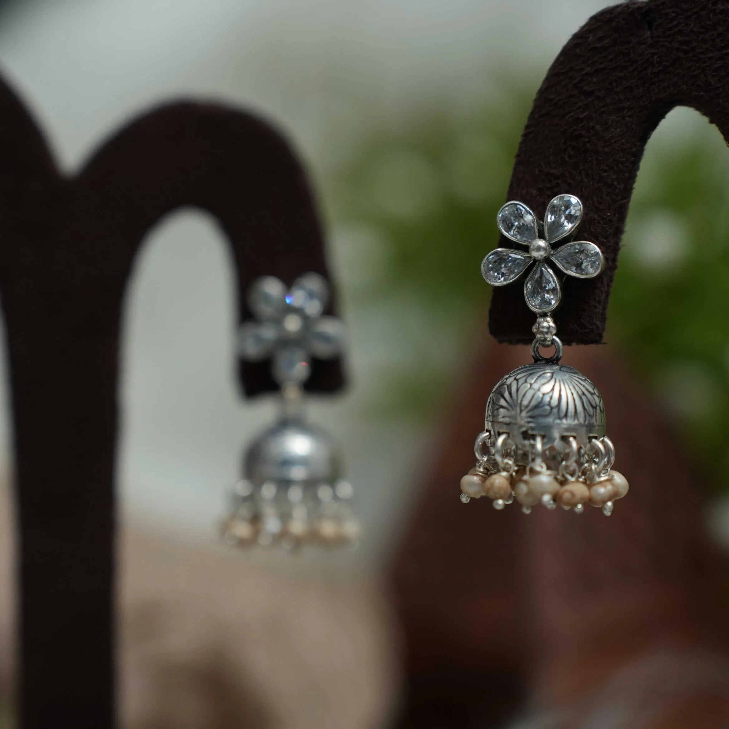 Aamani Silver Jhumka Earrings - Yagaana